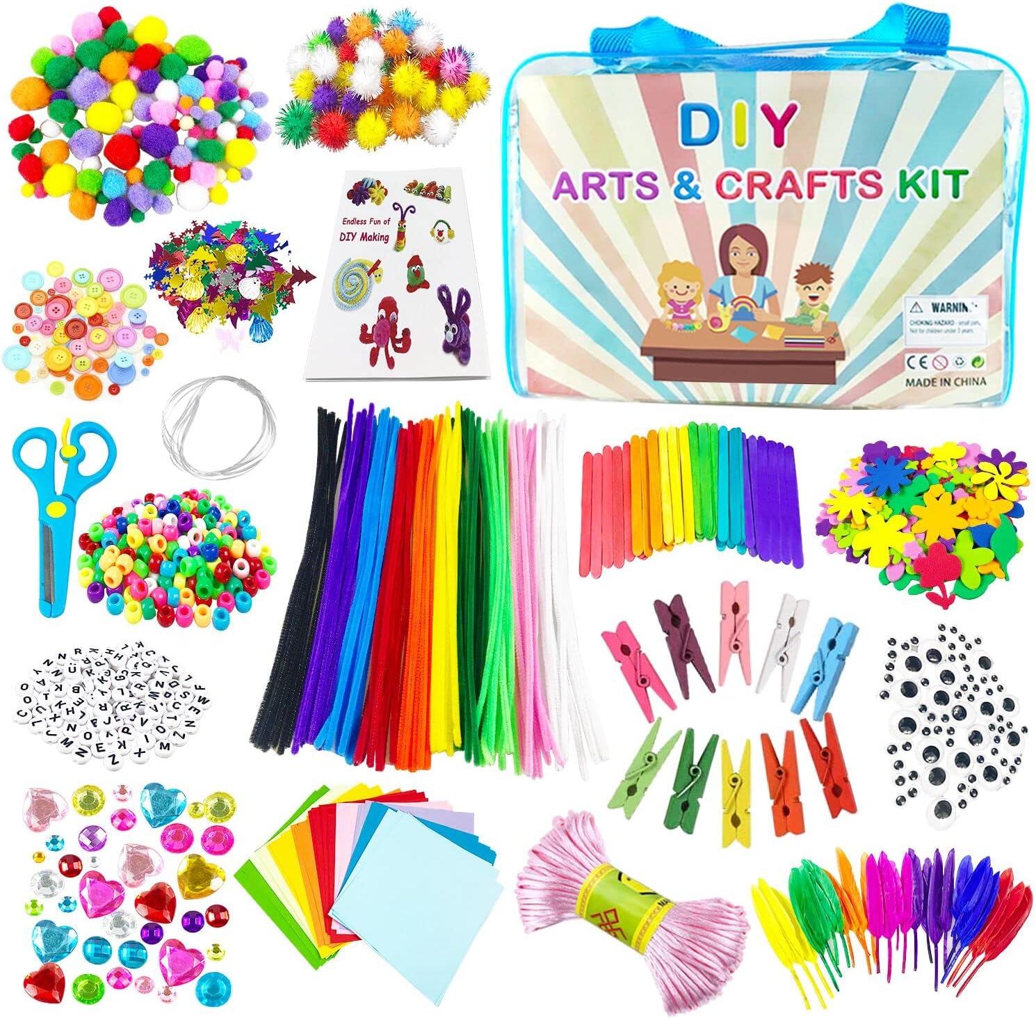 1800 PCS+ DIY Craft Kits for Kids Gifts Toys for Age 4 5 6 7 8 9 Year Old Girls Boys Arts - Activity for Toddlers Craft Supplies Set Box with Pipe Cleaners for School Home