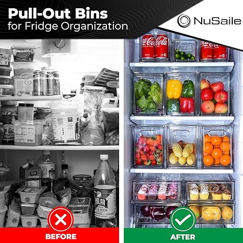 Miniatura 9 de NuSaile Contenedores organizadores apilables para refrigerador, cajones extraíbles con asas, contenedores de almacenamiento de verduras y frutas
