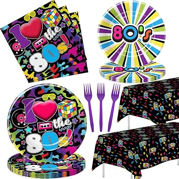 80s Party Decorations Tableware - 80s Theme Party Supplies, 80s Decorations Dinnerware, Paper Plates, Napkins, Tablecloth, Forks, 80s Birthday Party Decorations and Supplies | Serve 24