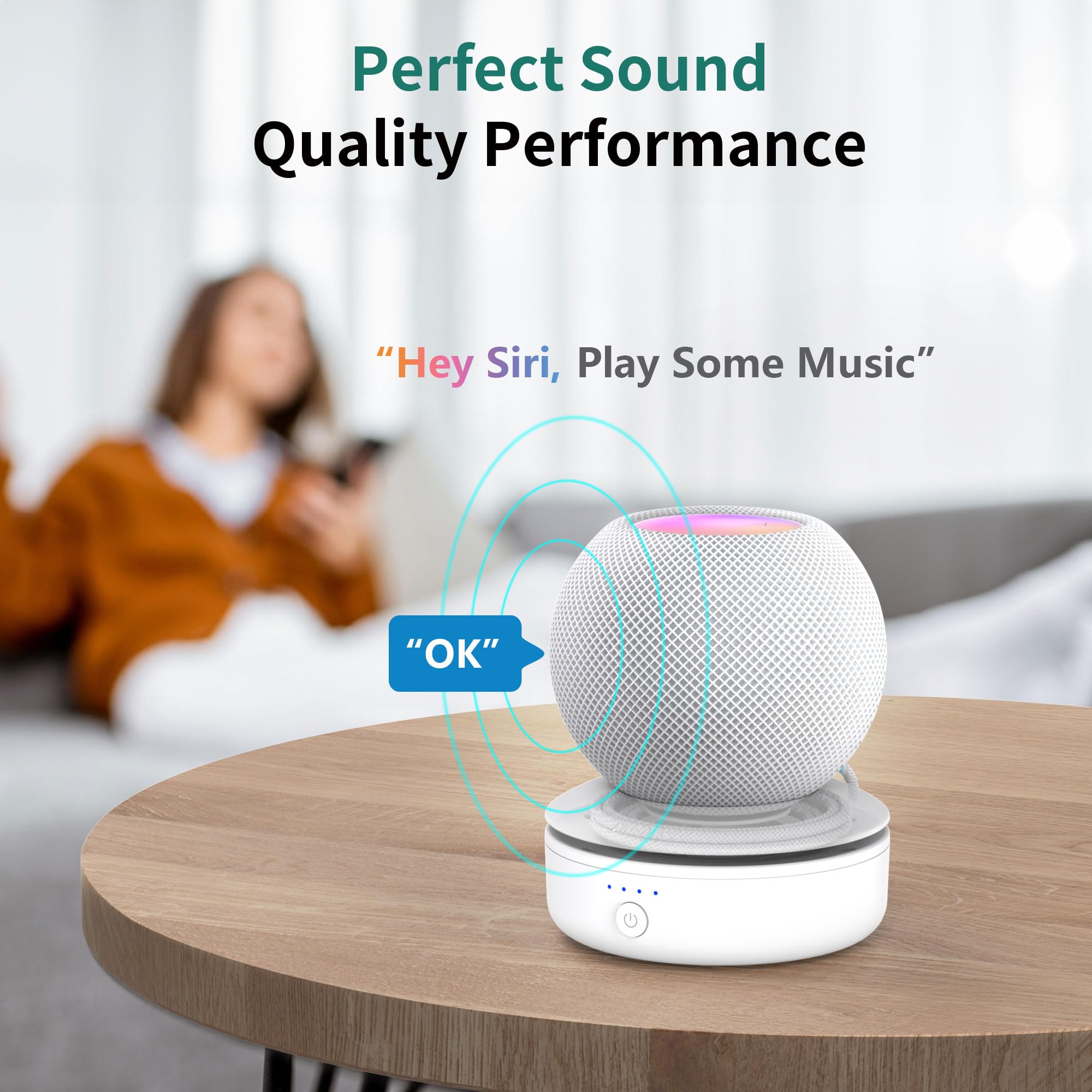 PlusAcc Compatible avec HomePod Mini Batterie 10000mAh Base de Batterie Portable Externe Support sans Fil avec 10 Heures d'autonomie(Blanc)