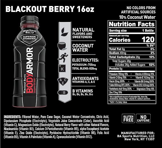 Body Armor Blackout Berry, 16 Fl Oz (Pack of 5)