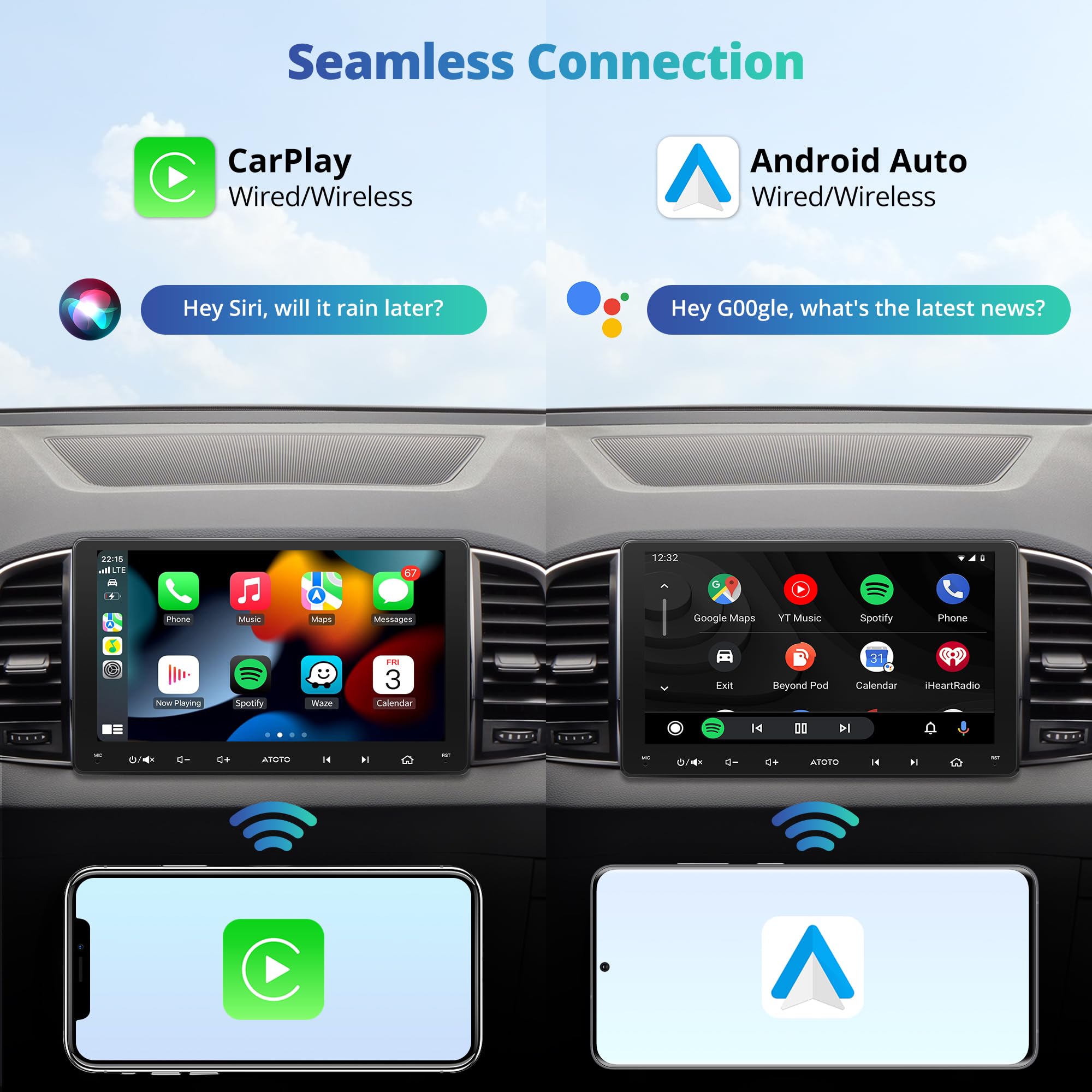 Amazon.com: ATOTOLIFE 9 Inch Android Car Radio Double Din Wireless
