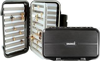 Double Sided Fly Box w/Swing Leaf - Fly Fishing Box - Ice Fishing Jig Box - Durable Large Watertight Case - Holds Hundreds Flies - Streamers, Nymphs, Dry Flies, Wet Flies