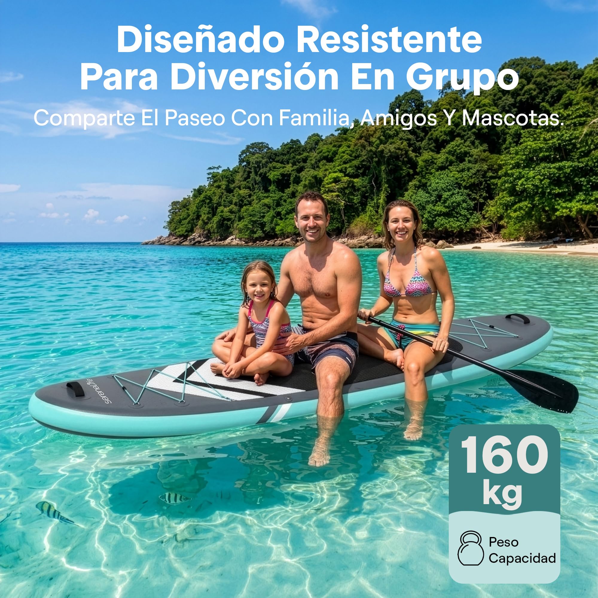SereneLife Tabla Paddle Surf Hinchable, Ultra Ligera, Diseño Extra Ancho y Estable, con Almohadilla de Cubierta EVA Antideslizante, para Jóvenes y Adultos, Capacidad de 158.7kgs