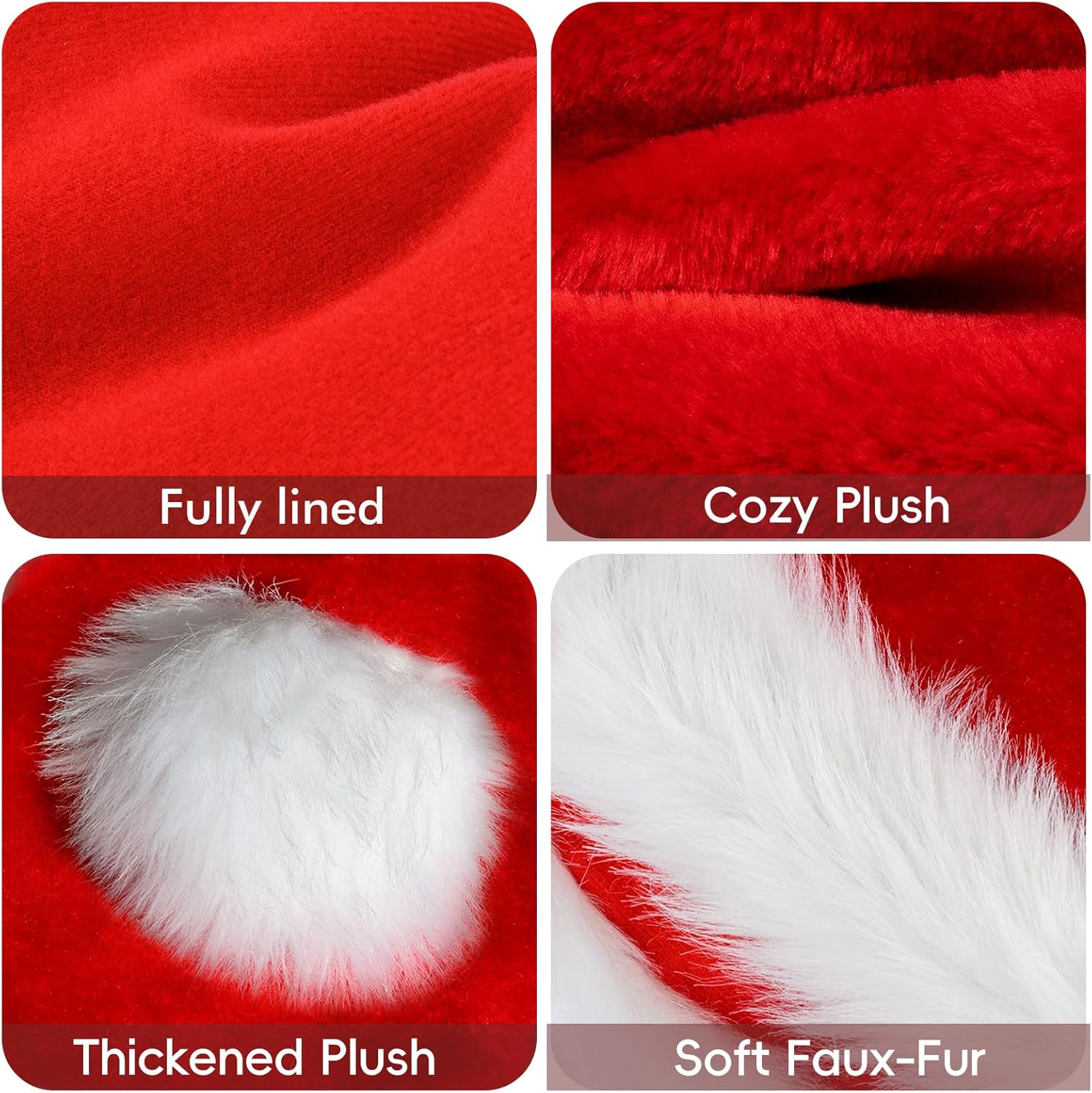 100 PCS Halloween Treat Bags Candy Bags, Santa Hat for Adults Kids and Baby Christmas Holiday Velvet Plush Luxury Santa Claus Hat