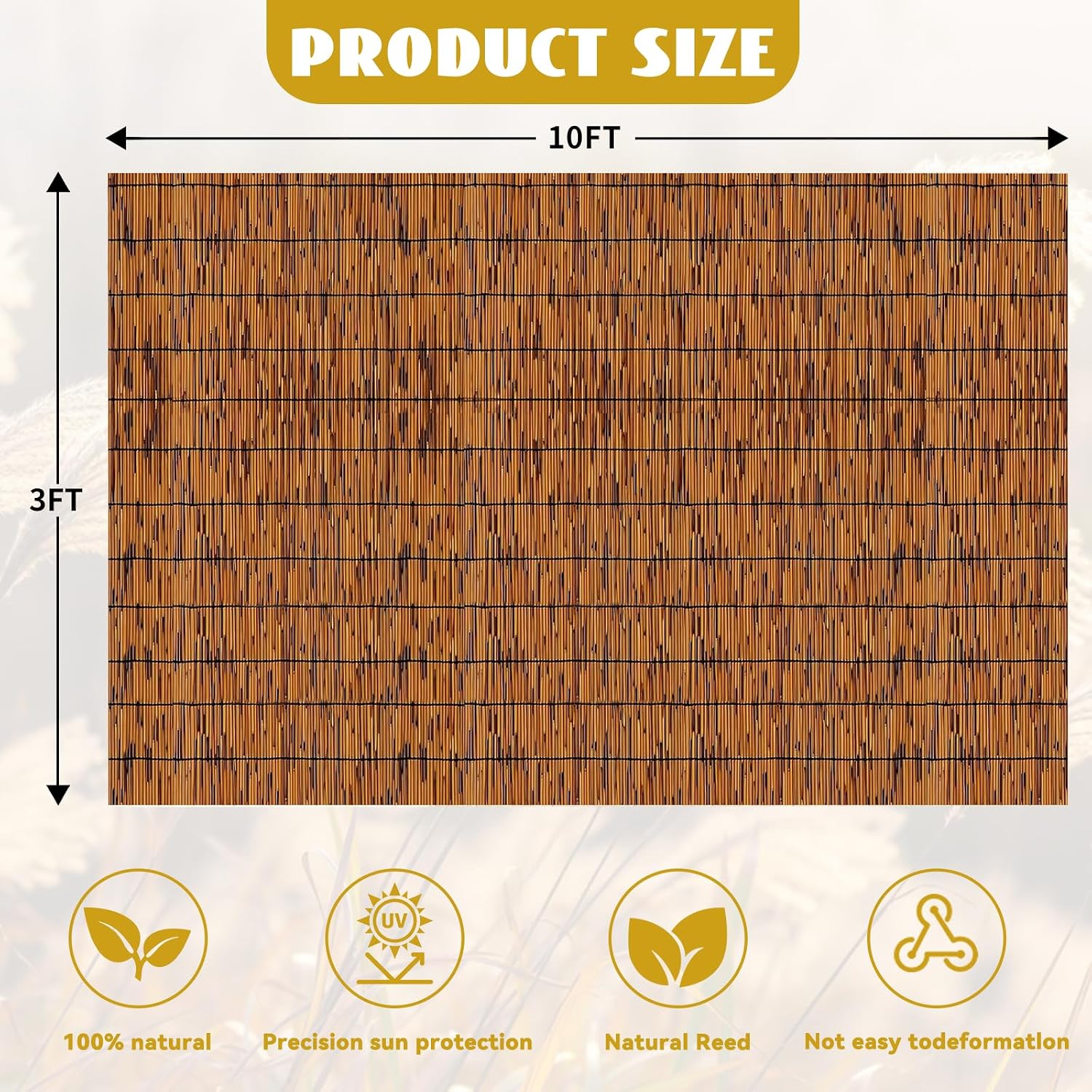 KOIUEYW Bamboo Reed Fencing, Light Russet Bamboo Screens Outdoor for Patio, Decorative Balcony Privacy Screen Reed Curtains for Garden Backyard Balcony Outdoor, 3 x 10 FT