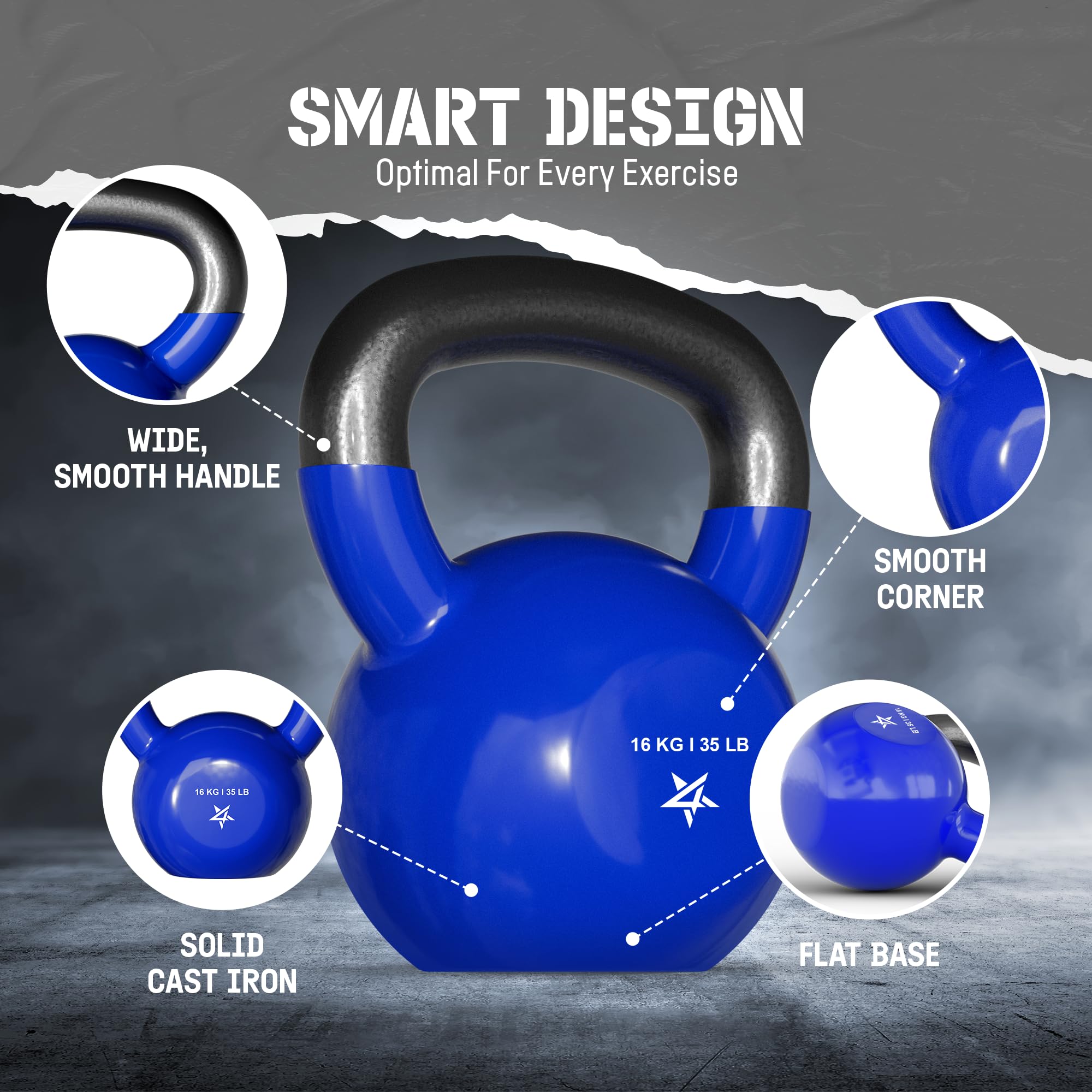 Yes4All 2-20kg Kettlebell aus Gusseisen, mit Vinylbeschichtung, Schwunghantel, Kugelgewicht