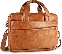 Vista 66 de Bolsa de mensajero para hombre de 17.3 pulgadas de lona/cuero para portátil, mochila para hombre, maletín para computadora, bolsa de hombro Marrón