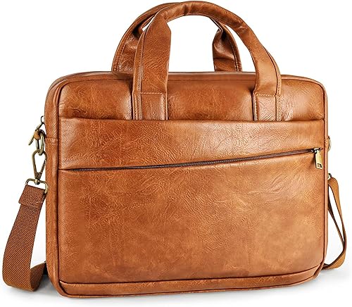 Miniatura 66 de Bolsa de mensajero para hombre de 17.3 pulgadas de lona/cuero para portátil, mochila para hombre, maletín para computadora, bolsa de hombro Marrón