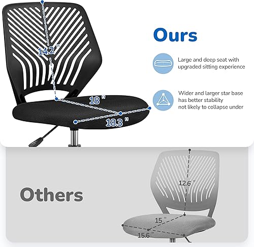 Miniatura 13 de Yaheetech Silla de escritorio para estudiantes, silla de estudio sin brazos con respaldo bajo, silla giratoria ajustable con soporte lumbar, para el