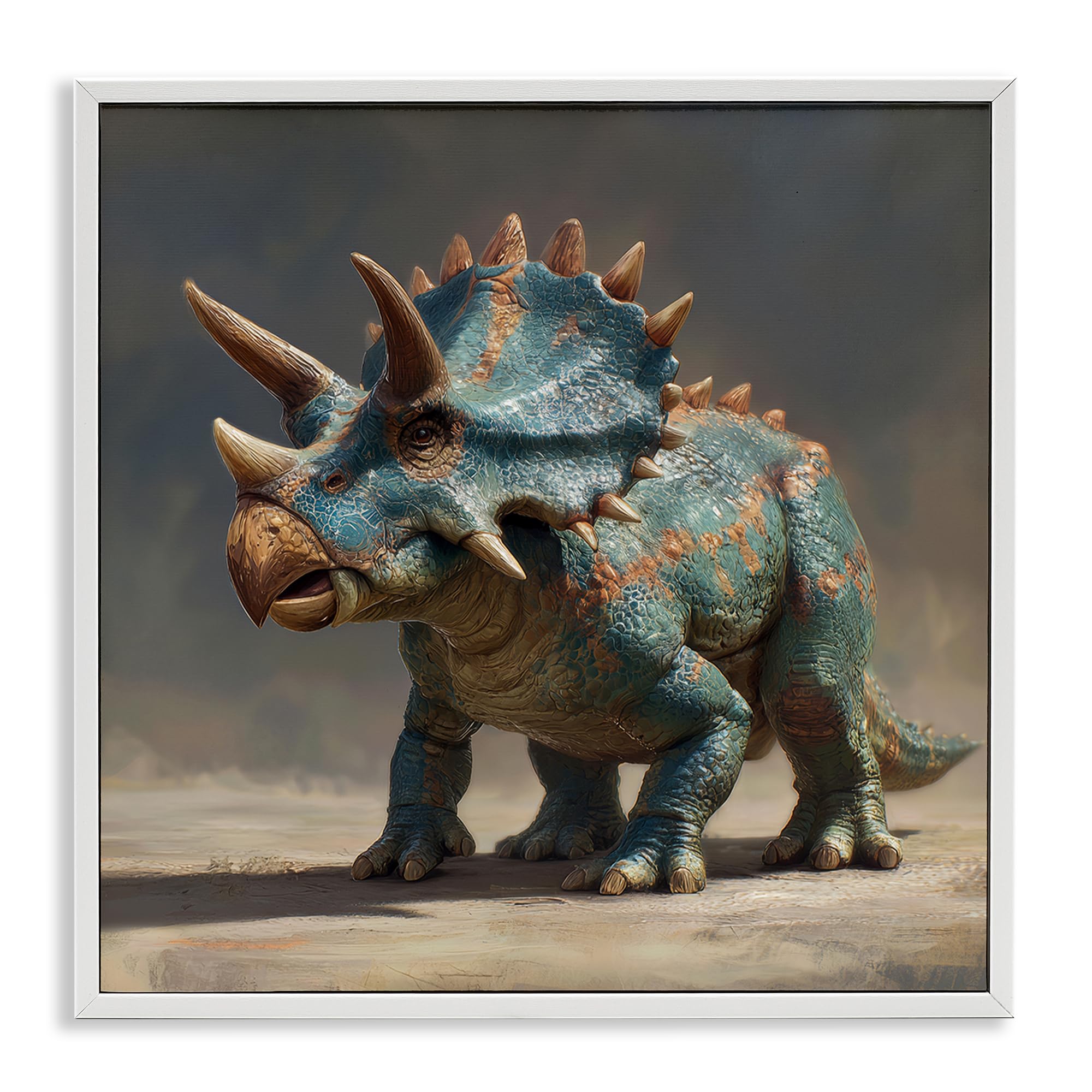 Stupell Industries 'Horned Triceratops at Sunrise', Framed Giclee Art, White, 24 x 24 Inches, Easy to Hang and Sturdy, Made in USA, by Wumples