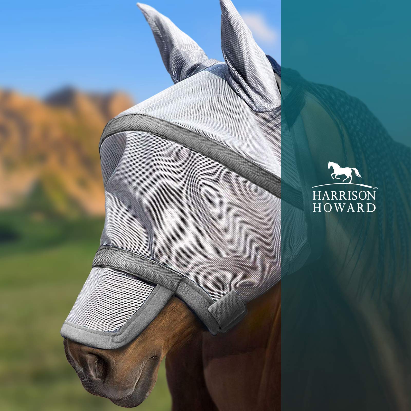 Harrison Howard Maskology Masque anti-mouches pour cheval Gris, MKSFM4313, Large (Full)
