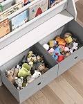 CHOEZON Bibliothèque pour enfants et rangement de jouets, 4 Tier Grande Capacité Bibliothèque pour enfant, Bibliothèque pour enfants Sling, pour chambre pour enfants, crèche, salle de jeux, blanc et gris MCW06WT