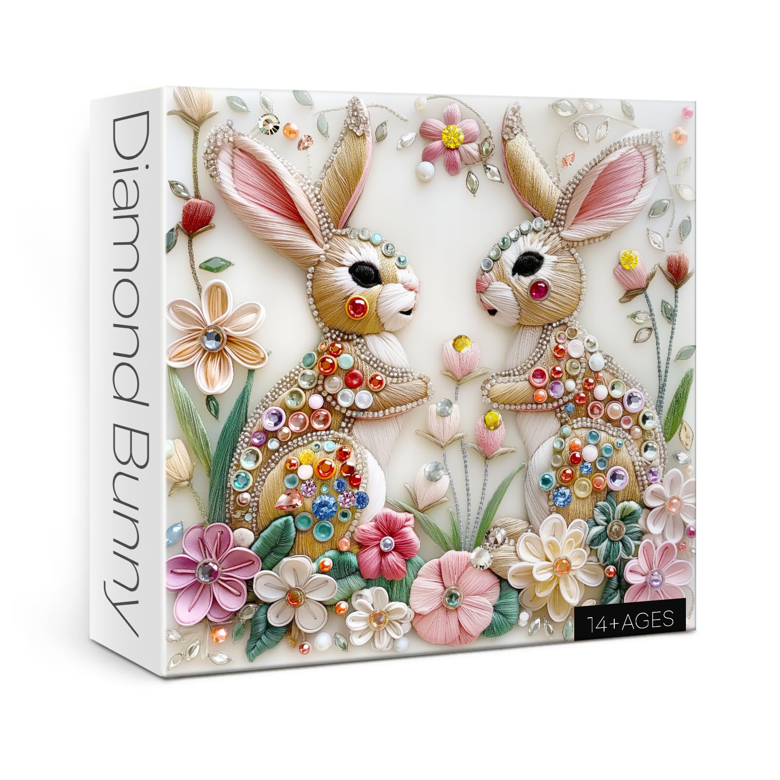 Crystal Bunny Flower Puzzles for Adults 1000 Pieces, Cute Animal Diamond Jigsaw Puzzles, Rabbit Floral Art Puzzles