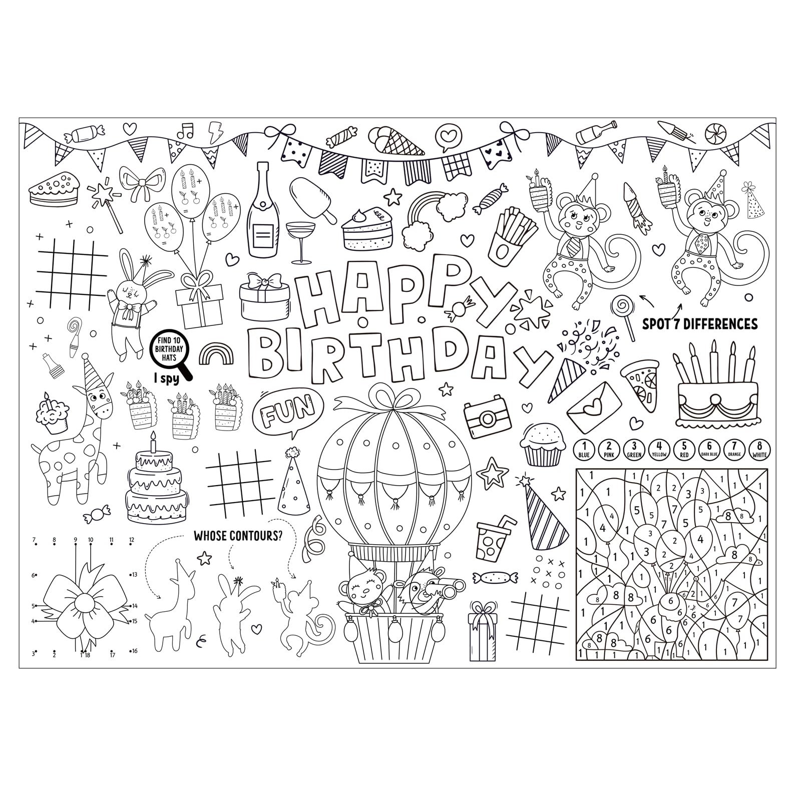 Poster de coloriage de Thanksgiving - Grand papier d'activités de coloriage - 190,5 x 78,7 cm - Format géant - Papier polyvalent pour peinture et