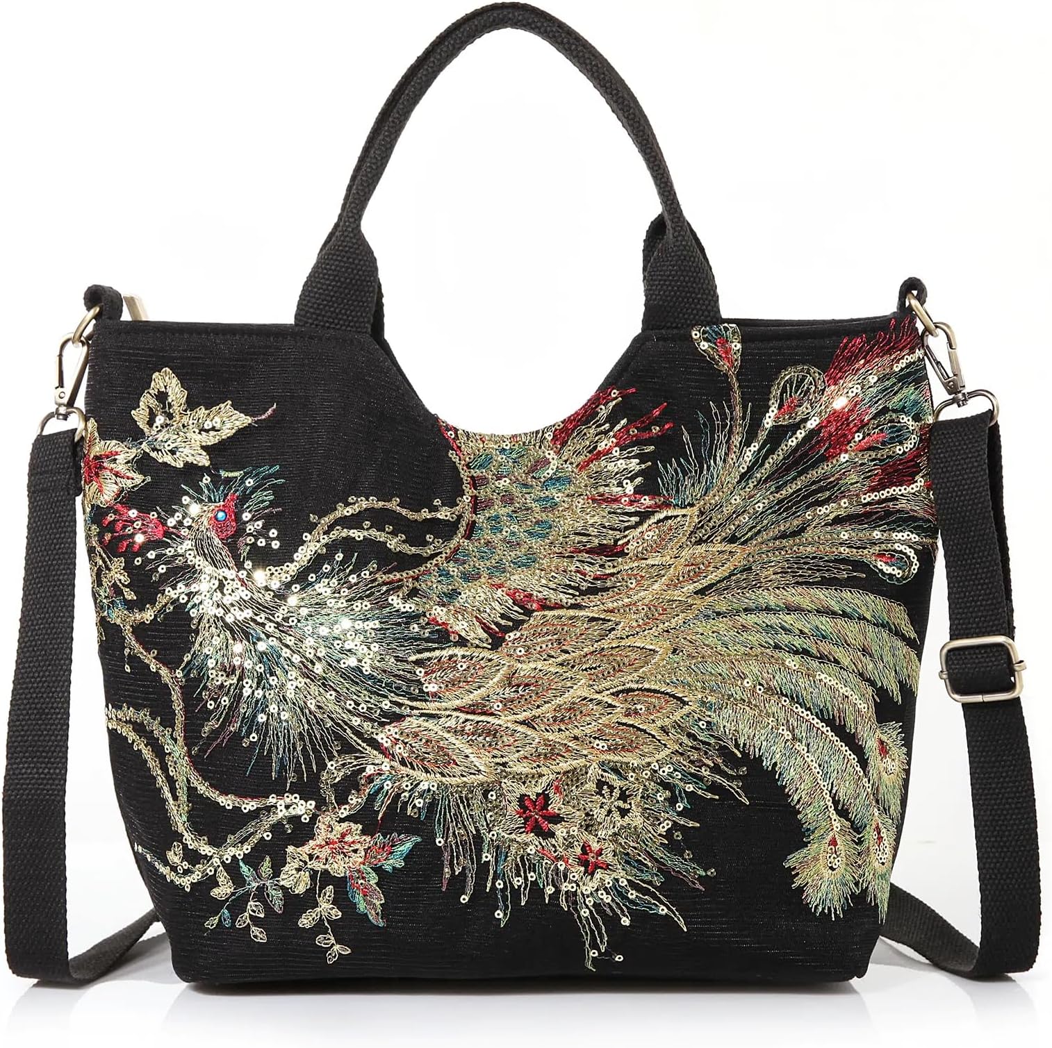 Women Canvas Tote Bags Embroidery Handbags Stylish Casual Shoulder Bags