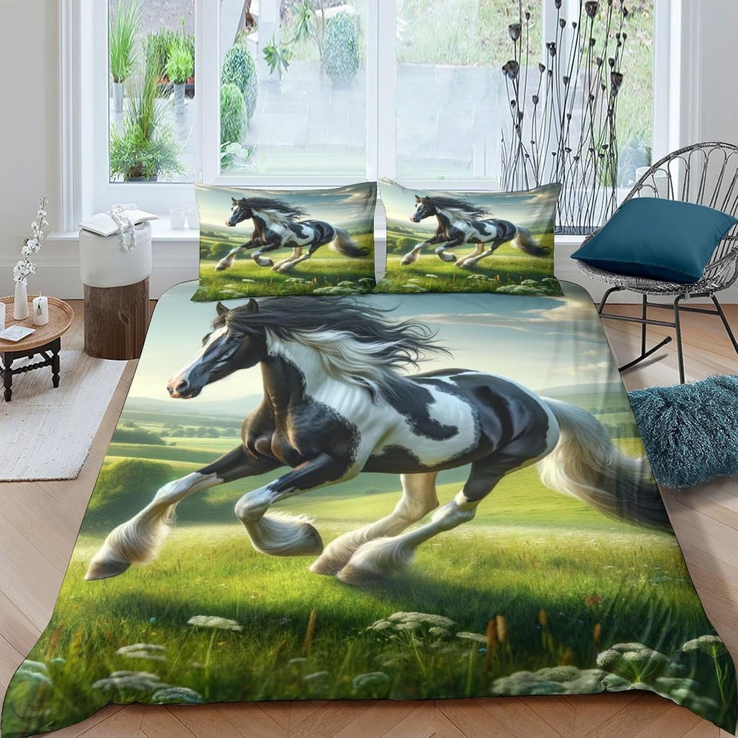 Housse de couette cheval fermeture éclair finis les boutons