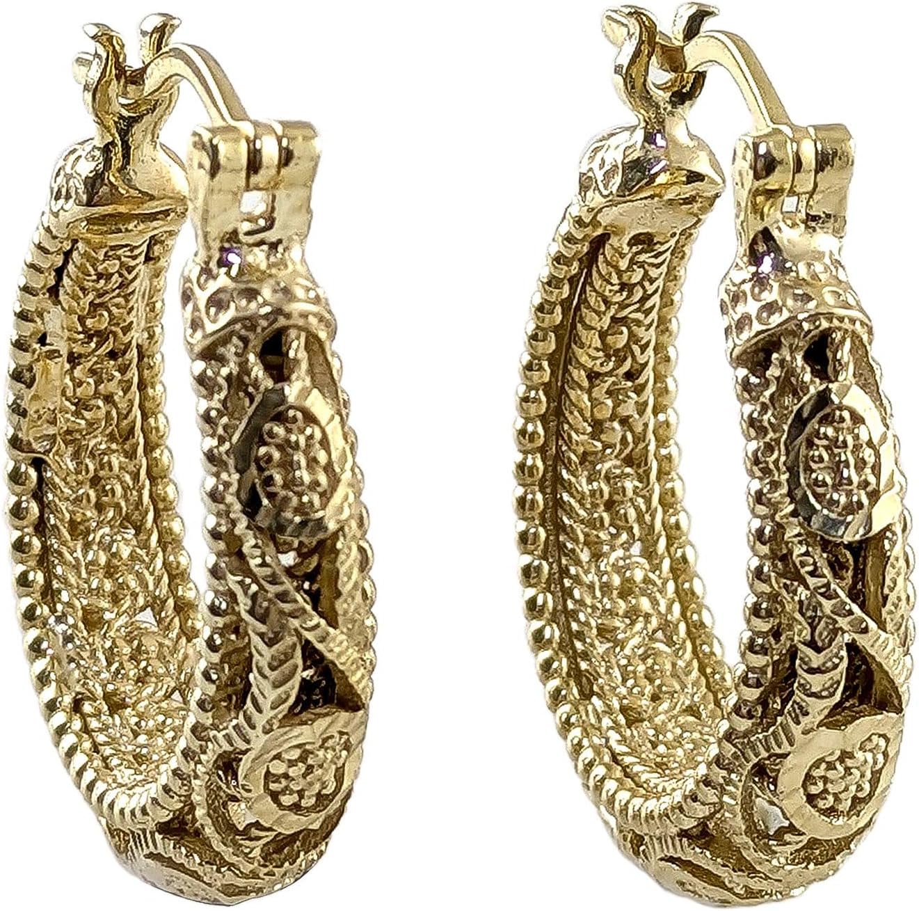 18K Gold Plated Hoop Earrings for Women, 30mm Vintage Filigree Gold Hoops, Lightweight and Comfortable, Elegant Statement Earrings, Gift for Special Occasions