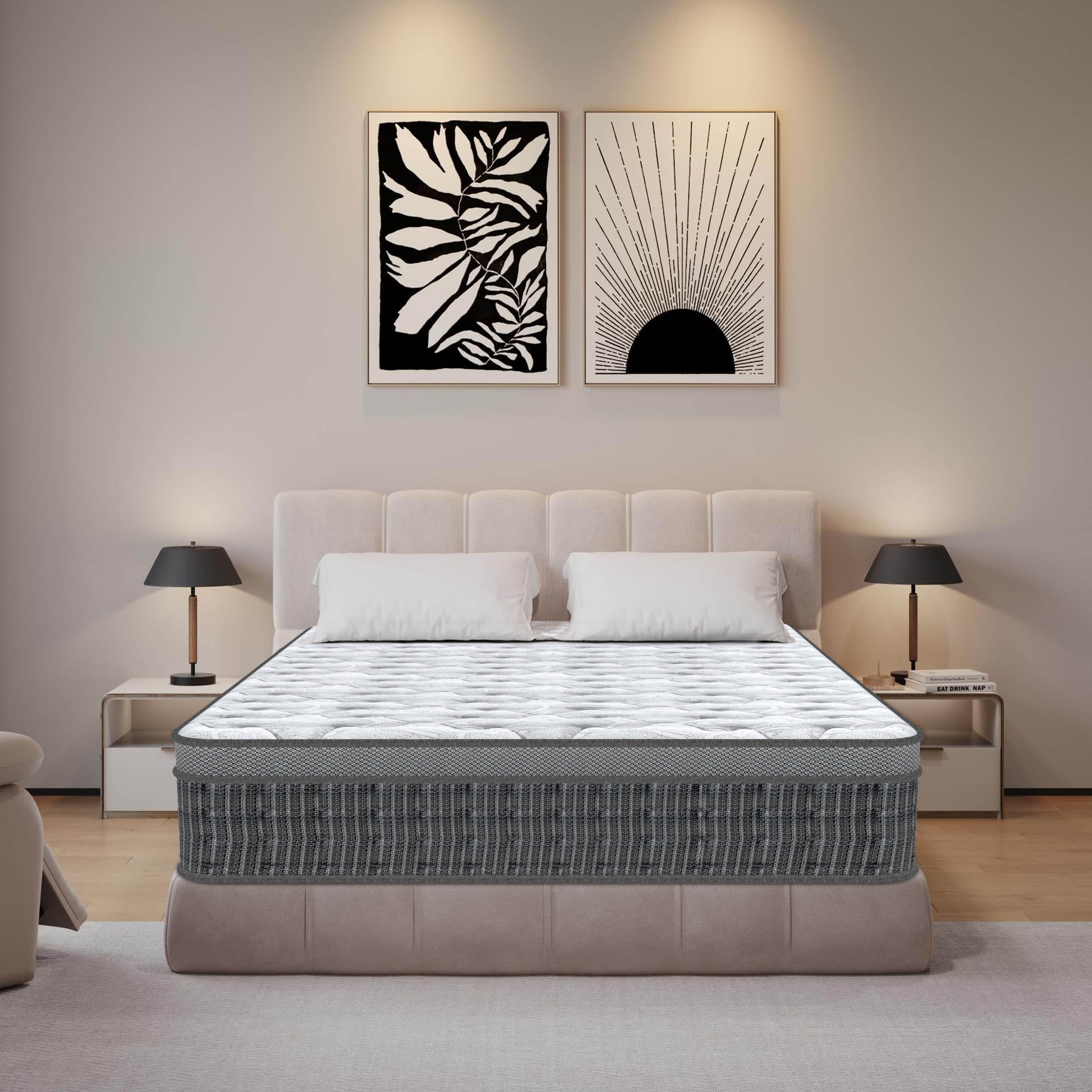 YIDATONG 5FT King Mattress, 11 Inch 7-Zone Pocket Sprung Mattress with Memory Foam and Soft Knitted Fabric, Medium Firm,Motion Isolation White 150x200x28cm