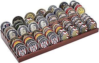 PiaoHao Solid Wood Challenge Coin Display Stand,Two-Tier Military Coins Display Holders Shelves,8 Row Wooden Army Collectible Coins Holder Case Holds 50-64 Coins