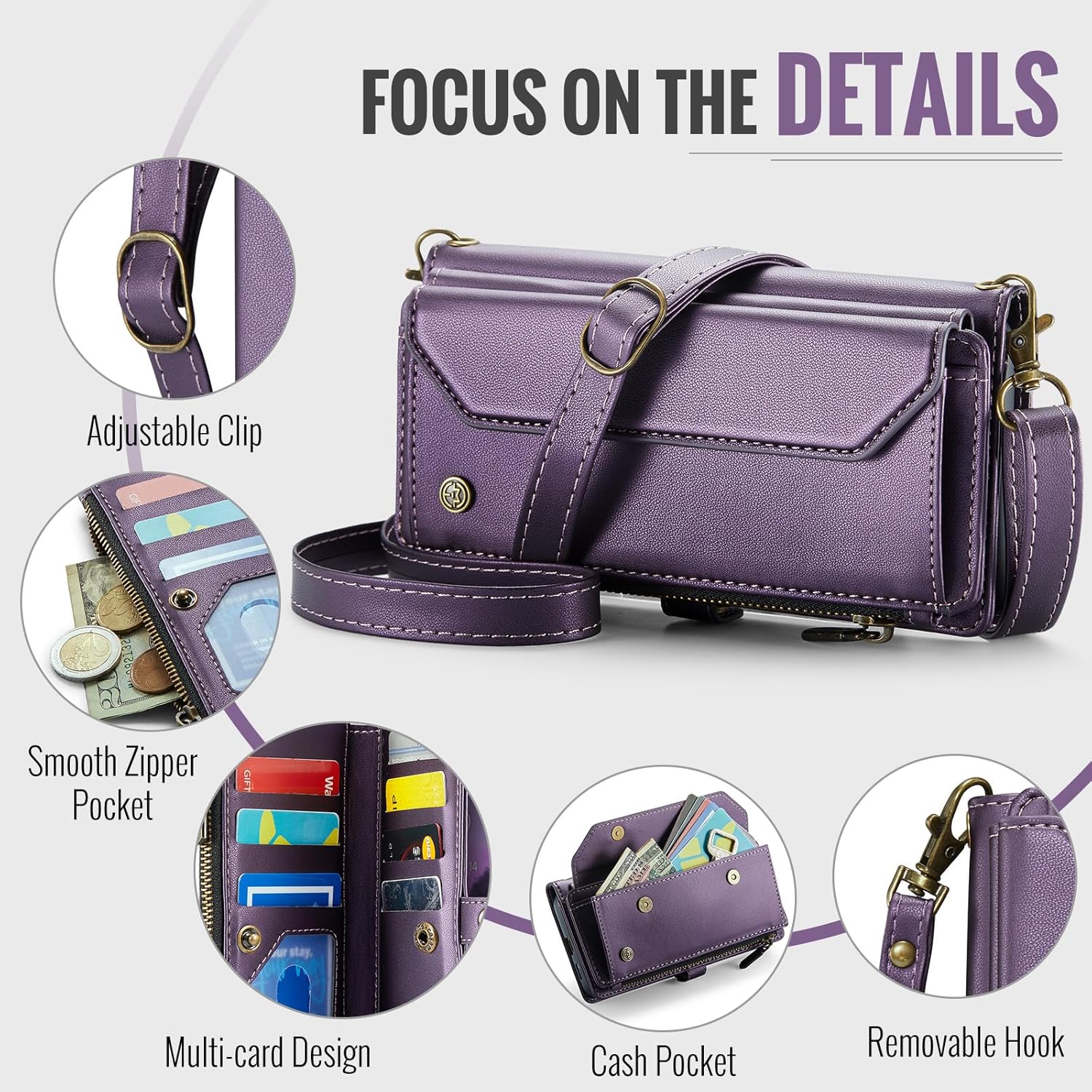 for Samsung Galaxy S26 Plus 6.7" 2026 Case, Women Men Multi-Function Wallet Case with Stand RFID Blocking Featuring Magnetic Closure Zipper Includes Shoulder Strap Wrist Strap S26+ (Purple)