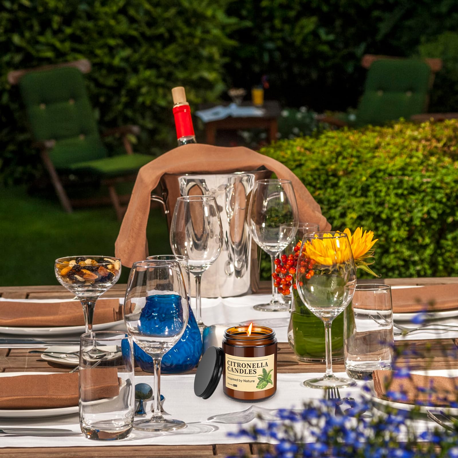Auauraintt 3 pezzi Candela alla citronella da esterno grande,Candela alla | citronella in cera di soia naturale, durata di combustione 240 ore, per balcone, picnic, decorazione della tavola del patio