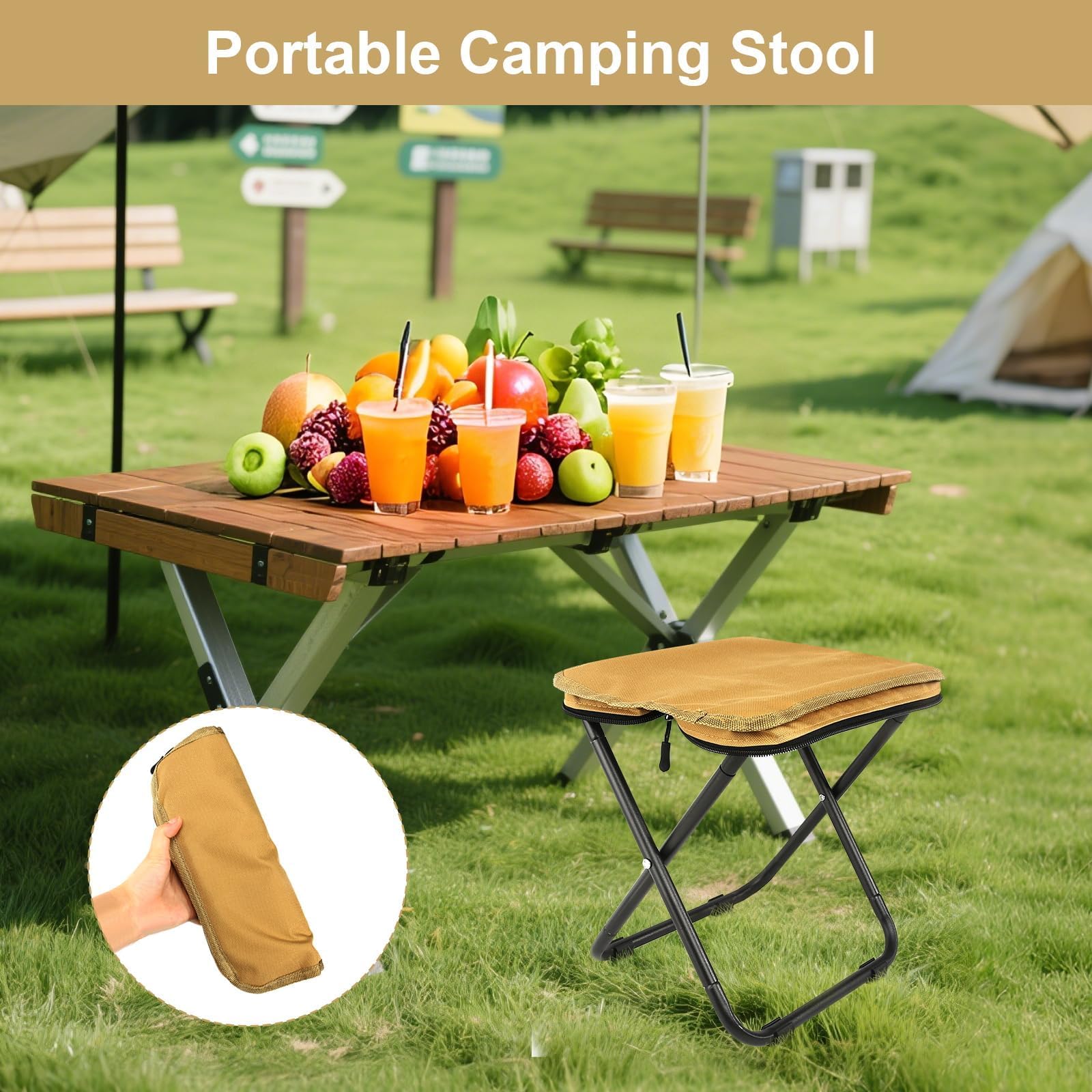 Tabouret Pliant Portable 28x24x22 Cm – Alliage Aluminium Léger – Assise Confortable, Charge Max 100 Kg – Pour Camping, Pêche, Jardin, Plage – Se Plie En 24x11 Cm