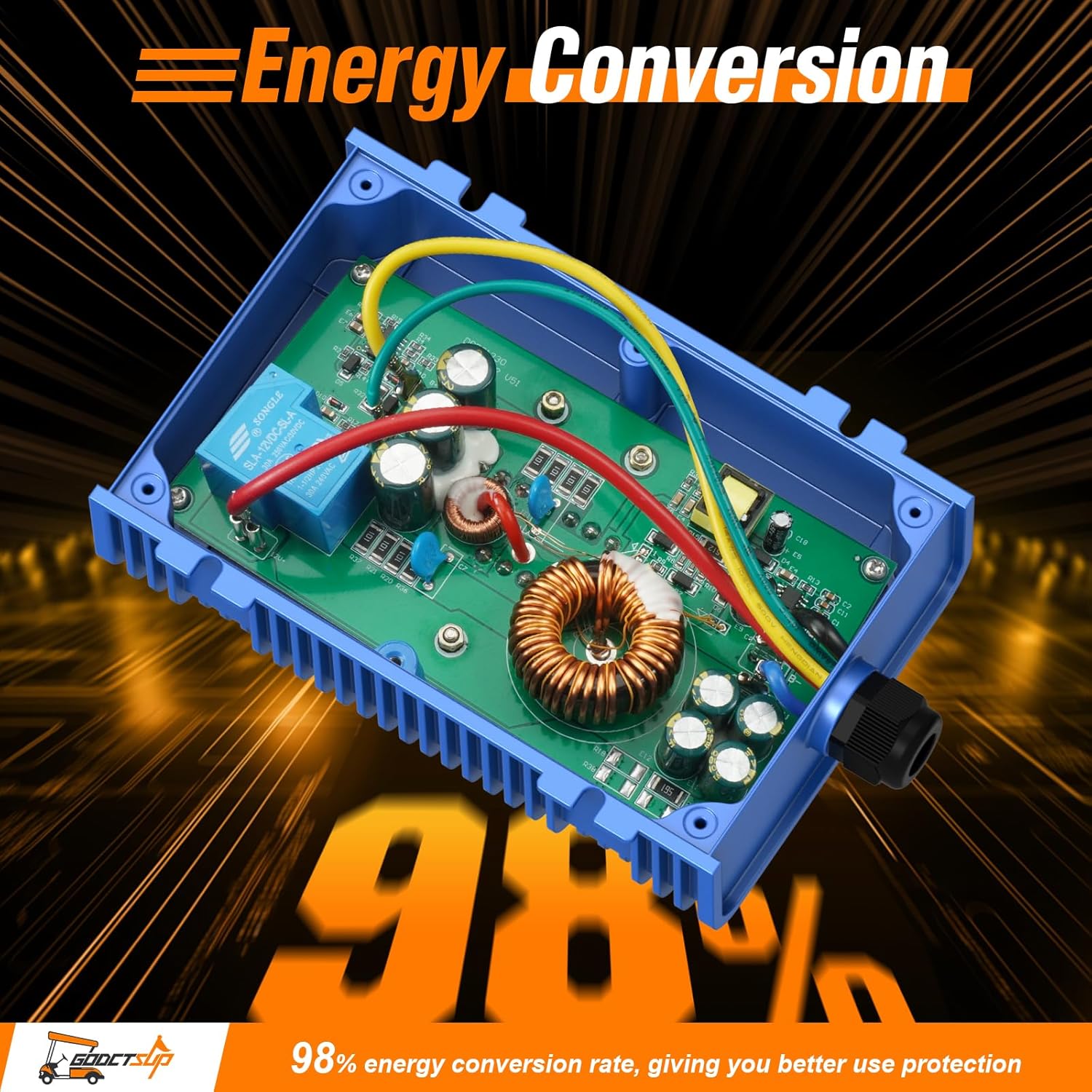 360W Universal Golf Cart DC Converter, 48V 36V to 12V Voltage Reducer Regulator DC Converter(Power-off Design) for Club Car, EZGO, YAMAHA, Golf Cart Step Down Transformer with Fuse(30A, 360W)