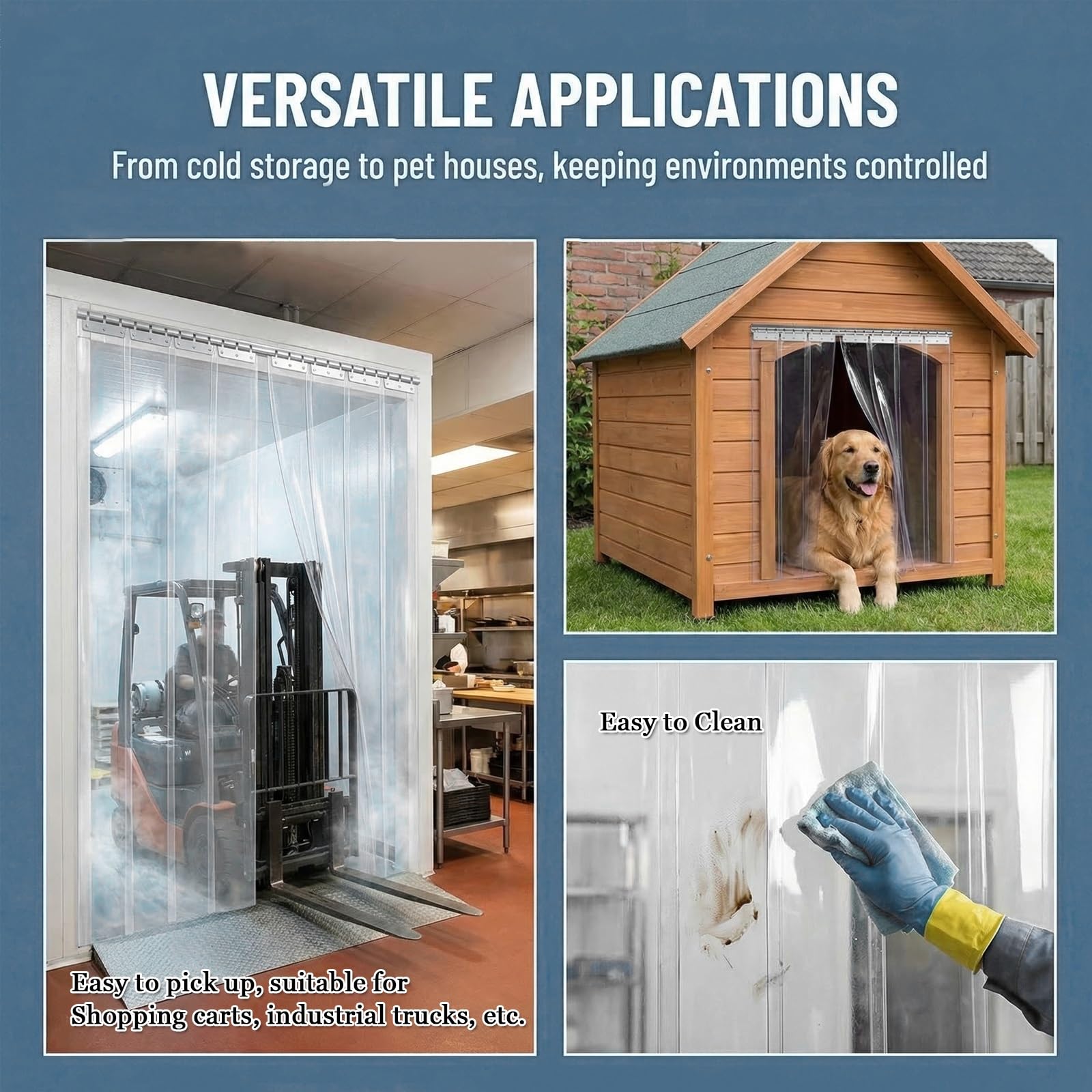 Kit de rideaux en PVC de 1,7 mm pour porte en plastique robuste pour glacières, congélateurs, entrepôts et ateliers - 210 x 300 cm (l x H)