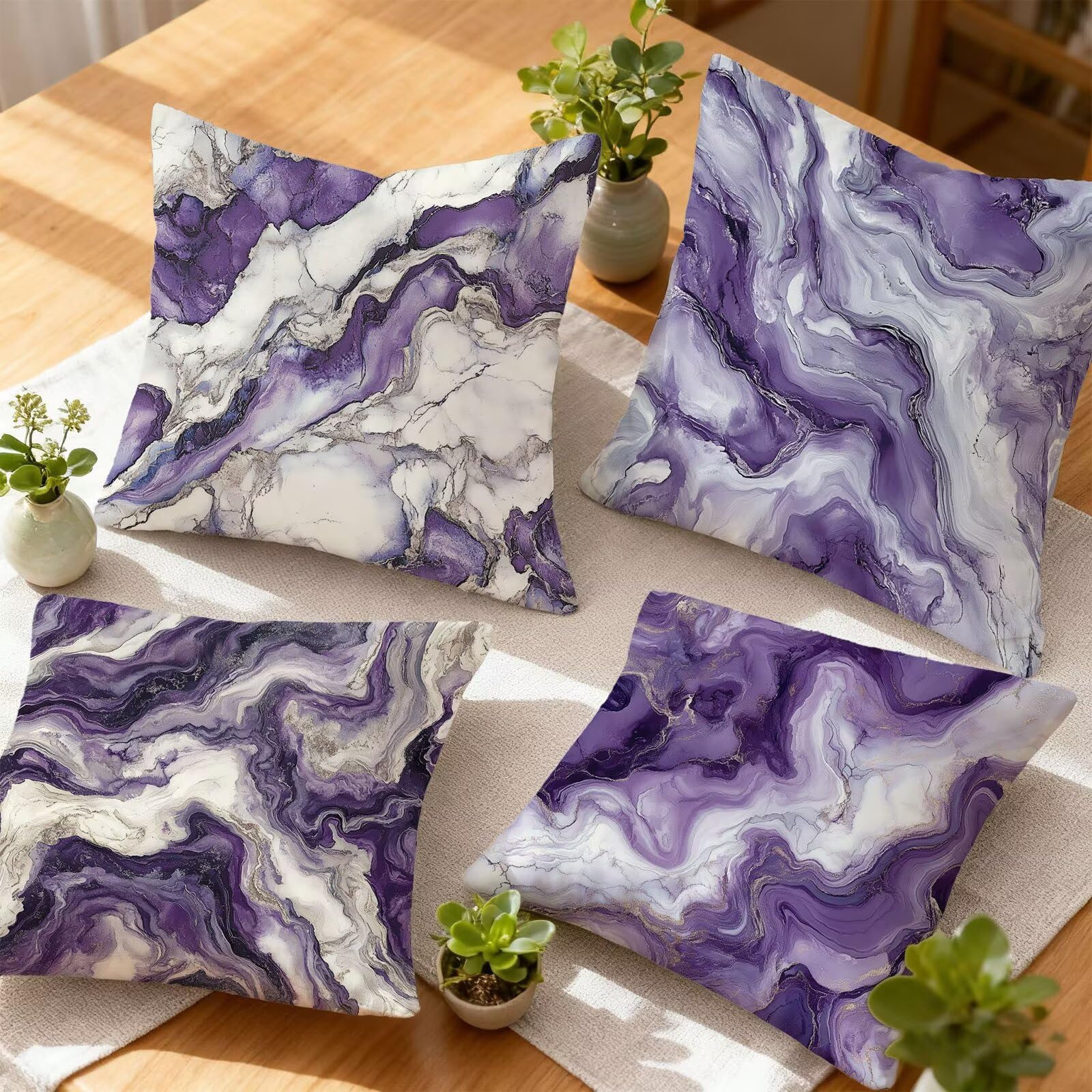 Violet Housse Coussin 60x60 Blanc Taie Oreiller 60x60 Lot de 4 Super Doux Protege Oreiller 60 x 60 Decoration Automne Taie D'oreiller Carrées Coussin Canape, pour Maison Chambre Canapé Chaise E - 292