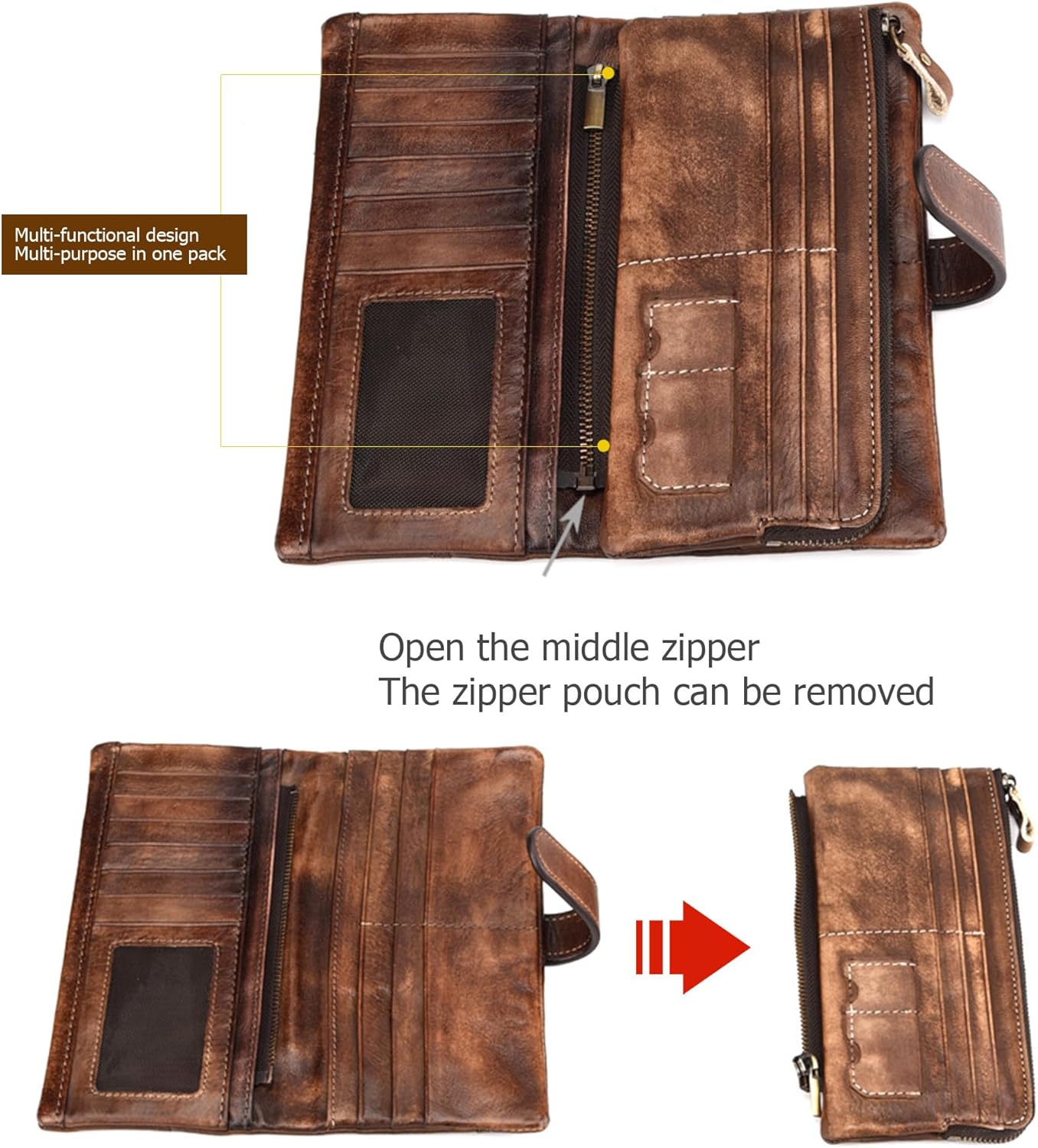 KingTo Genuine Leather Long Wallet for Women Vintage Checkbook Wallets with RFID Blocking Card Holder (coffee) - Image 2