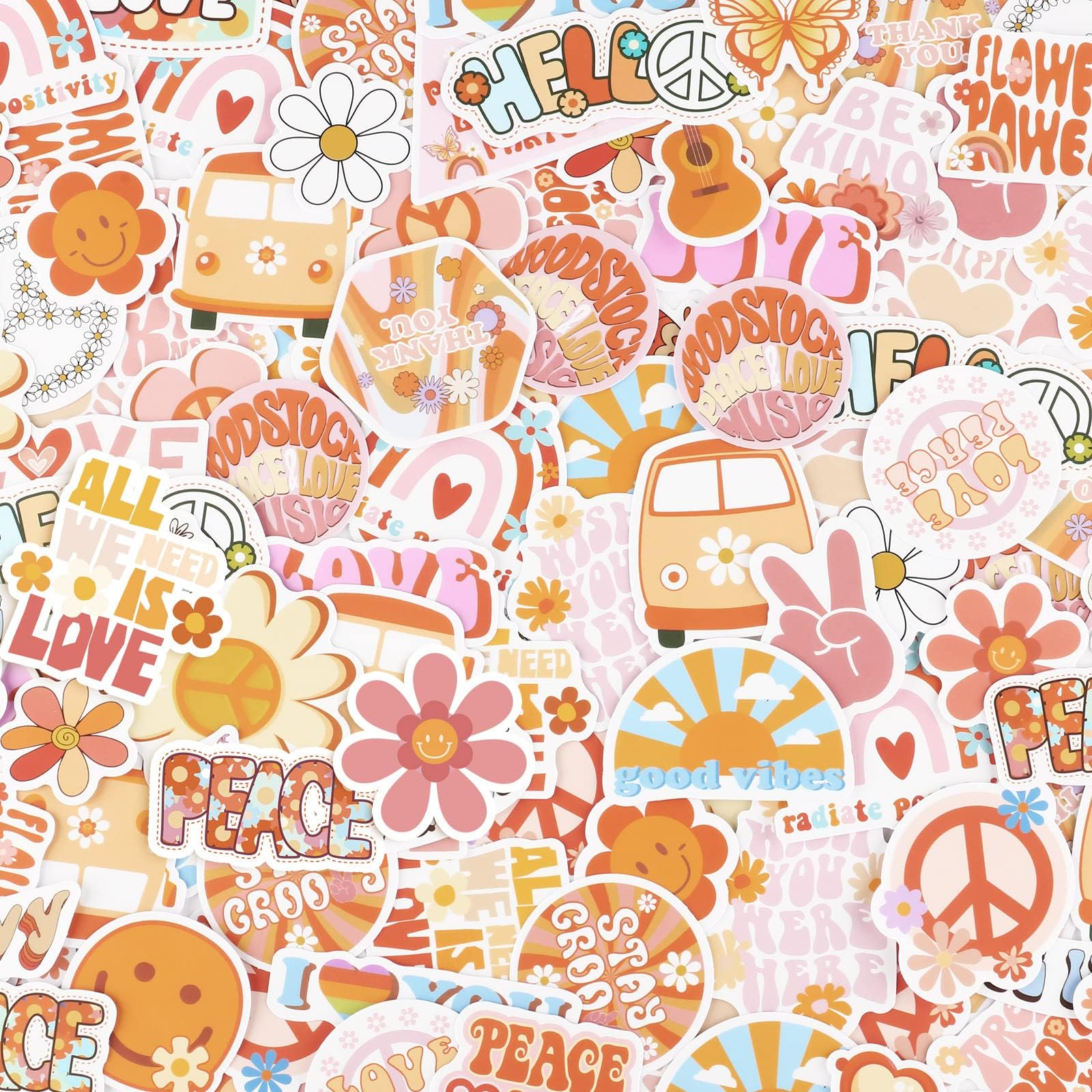 Tudomro 200 Pcs Hippie Groovy Stickers Groovy Party Favors for Water Bottle