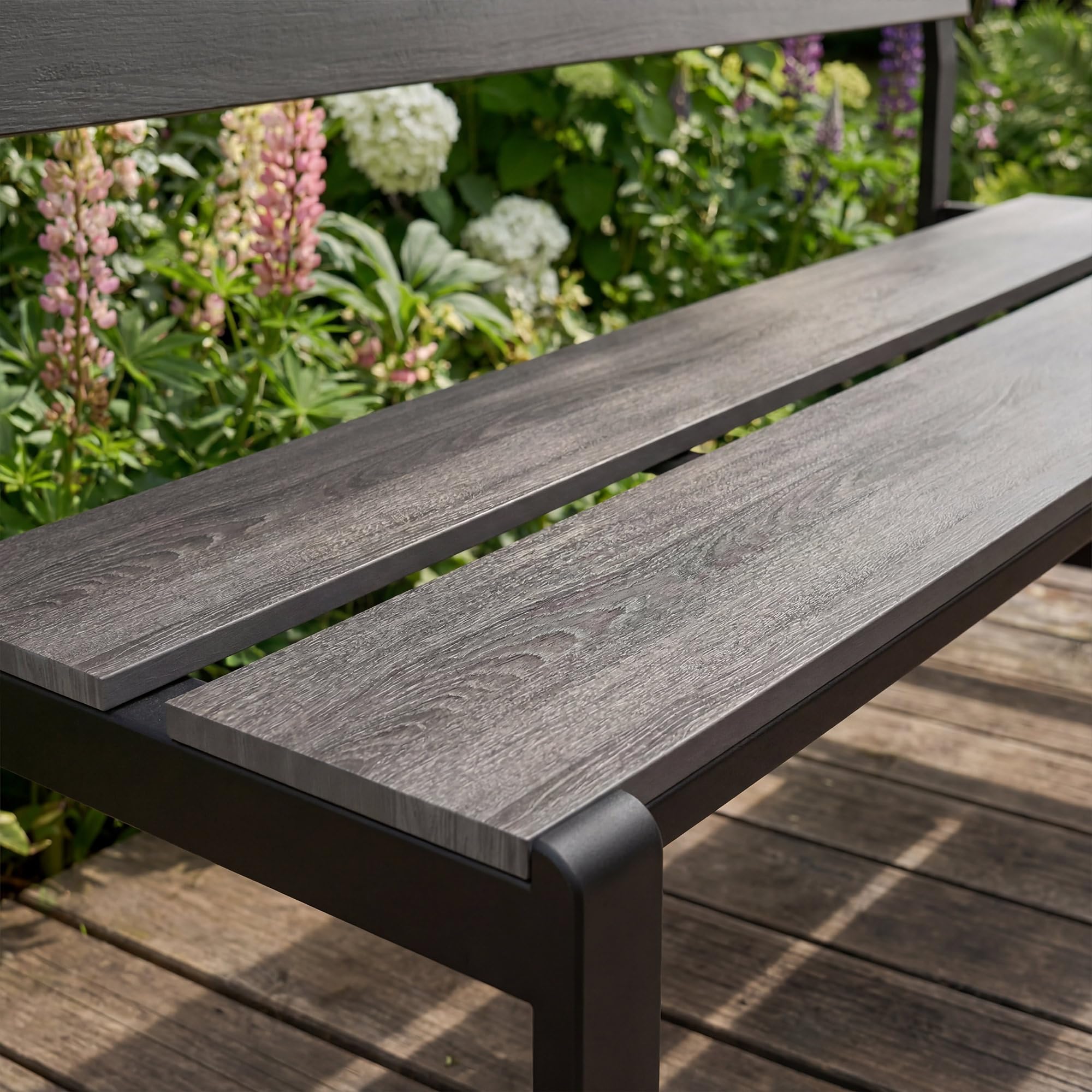 di volio Gartenbank Itri 130 cm aus Kunstholz und Stahl wetterfest Outdoor | Bis 240 kg belastbar, verzinkter Stahlrahmen, Holzoptik, UV-beständig, korrosionsbeständig, pflegeleicht, Balkon, Terrasse