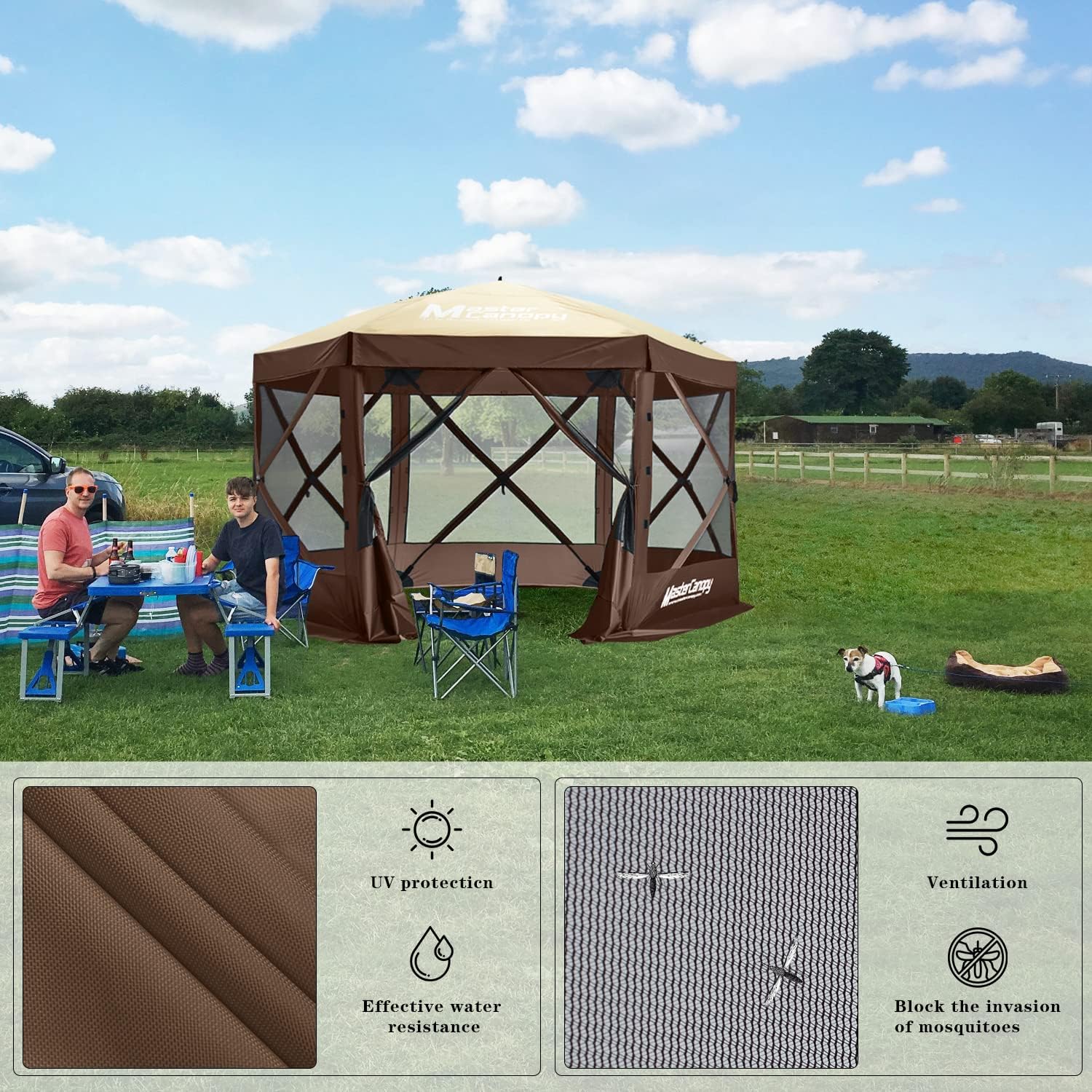MASTERCANOPY 12.5x12.5 Portable Screen House Room Pop up Gazebo Outdoor Camping Tent with Carry Bag (12.5x12.5,Beige&Coffee)