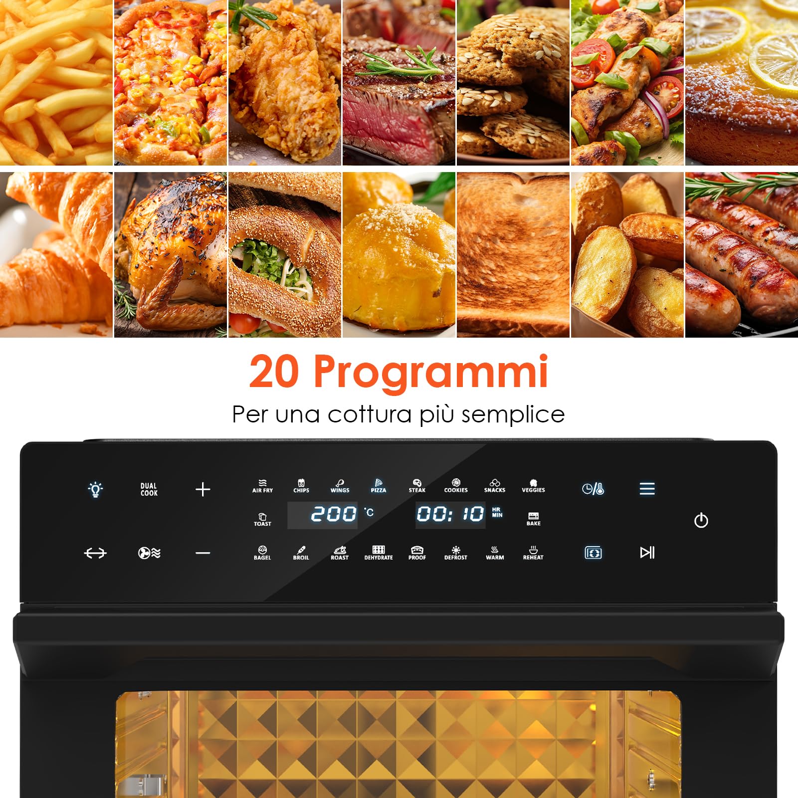 LLIVEKIT 30L Friggitrice ad Aria Forno XXL con Girarrosto Rotante, Mini Forno a Convezione 20 Programmi e 9 Accessori, Friggitrice ad Aria Senza Olio con Schermo a LED, Ricettario, 80 °C-230 °C