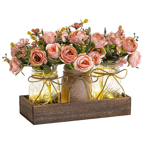 3 Pcs Mason Jar Centerpiece Table Decorations for Dining Table
