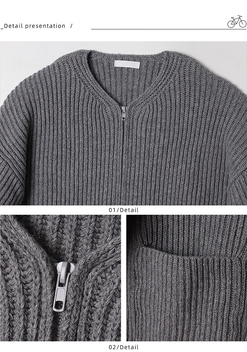 Suéteres de punto de moda para hombre, talla grande, con cremallera, suéter de punto de manga larga, abrigo de punto cálido con cremallera con 2 bolsillos