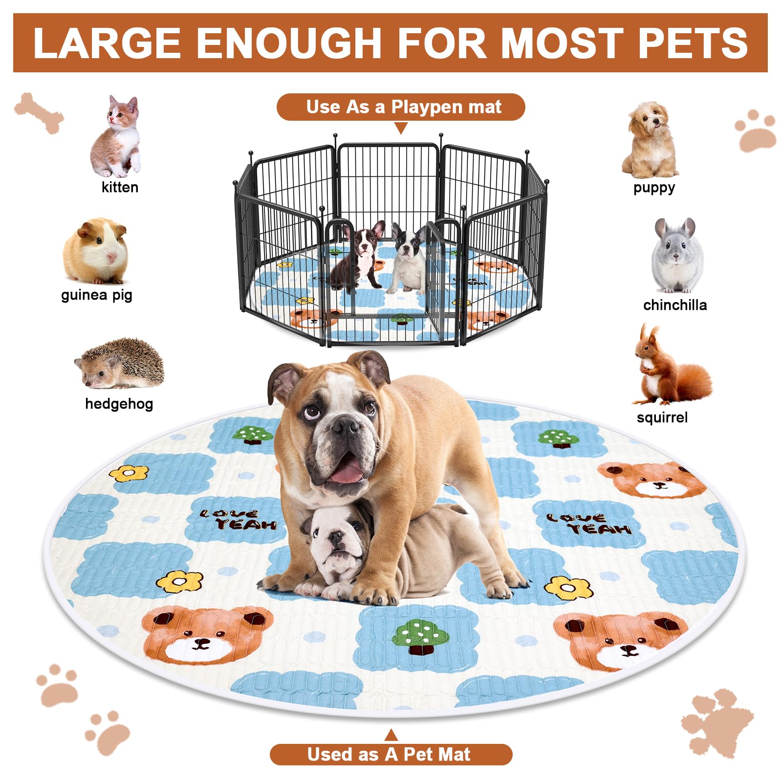 4 pcs Tapis d'entraînement lavables Absorbant Réutilisable Fournitures pour Boîte de Mise Bas Tapis Parc de Jeu pour Chiots Grands Animaux