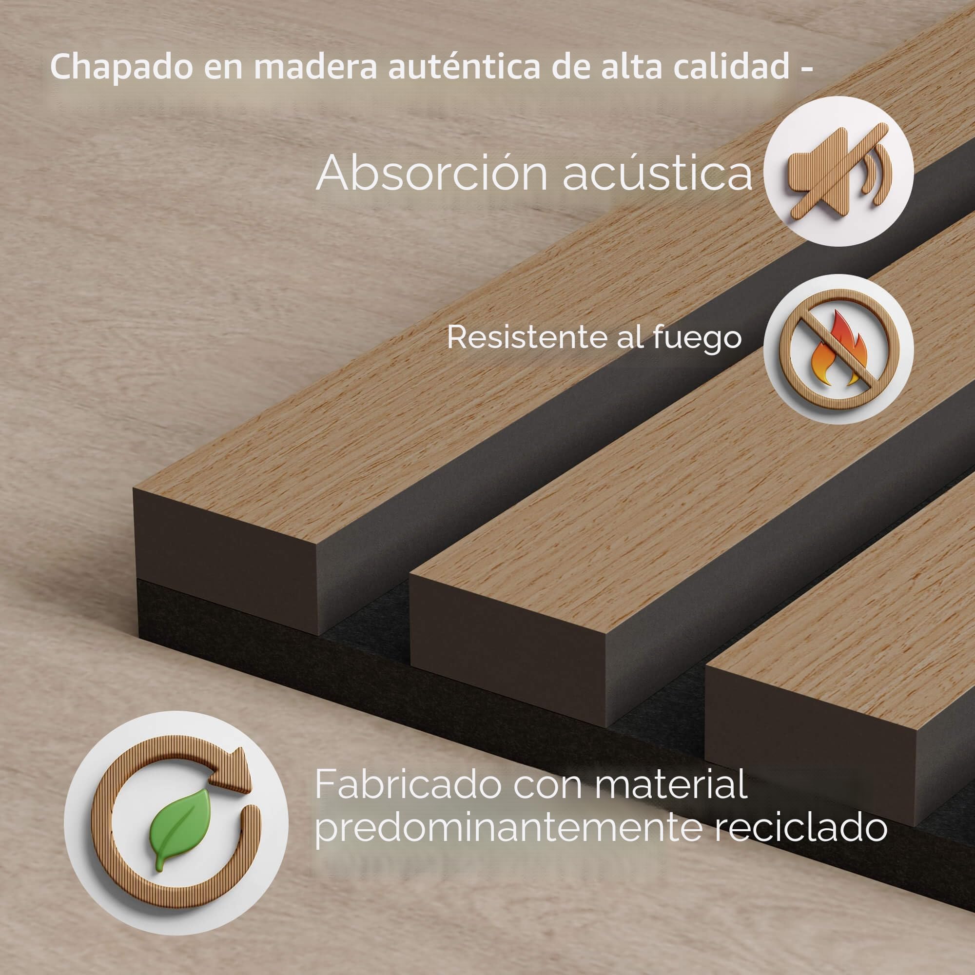 Arebos Paneles acústicos de 120 x 60 cm | pared de láminas en aspecto de madera para pared y techo | moderno panel de pared con alta absorción de sonido | fácil montaje y corte | Juego de 2 unidades