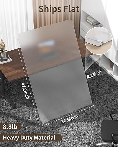 Miniatura 4 de Blvornl Tapete transparente esmerilado para silla de pelo alto y suelo de madera dura, 34.6 x 47.2 pulgadas, tapete de silla de material duro,