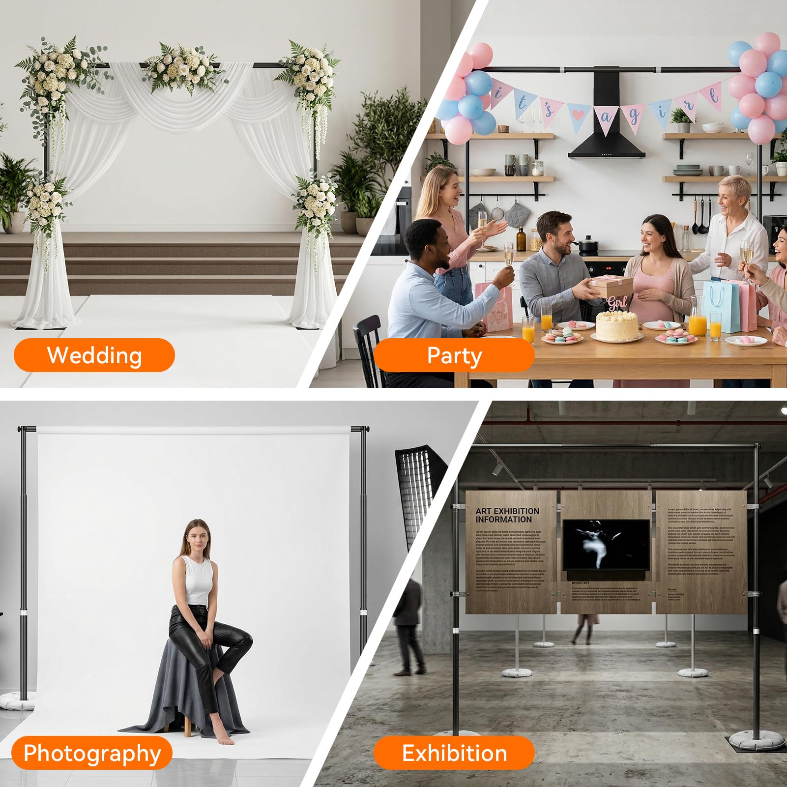 Susire 10 x 10 x 10フィート ウェディング背景スタンドキット Amazon | パイプ&ドレープ背景スタンドキット 10x10フィート 高耐久