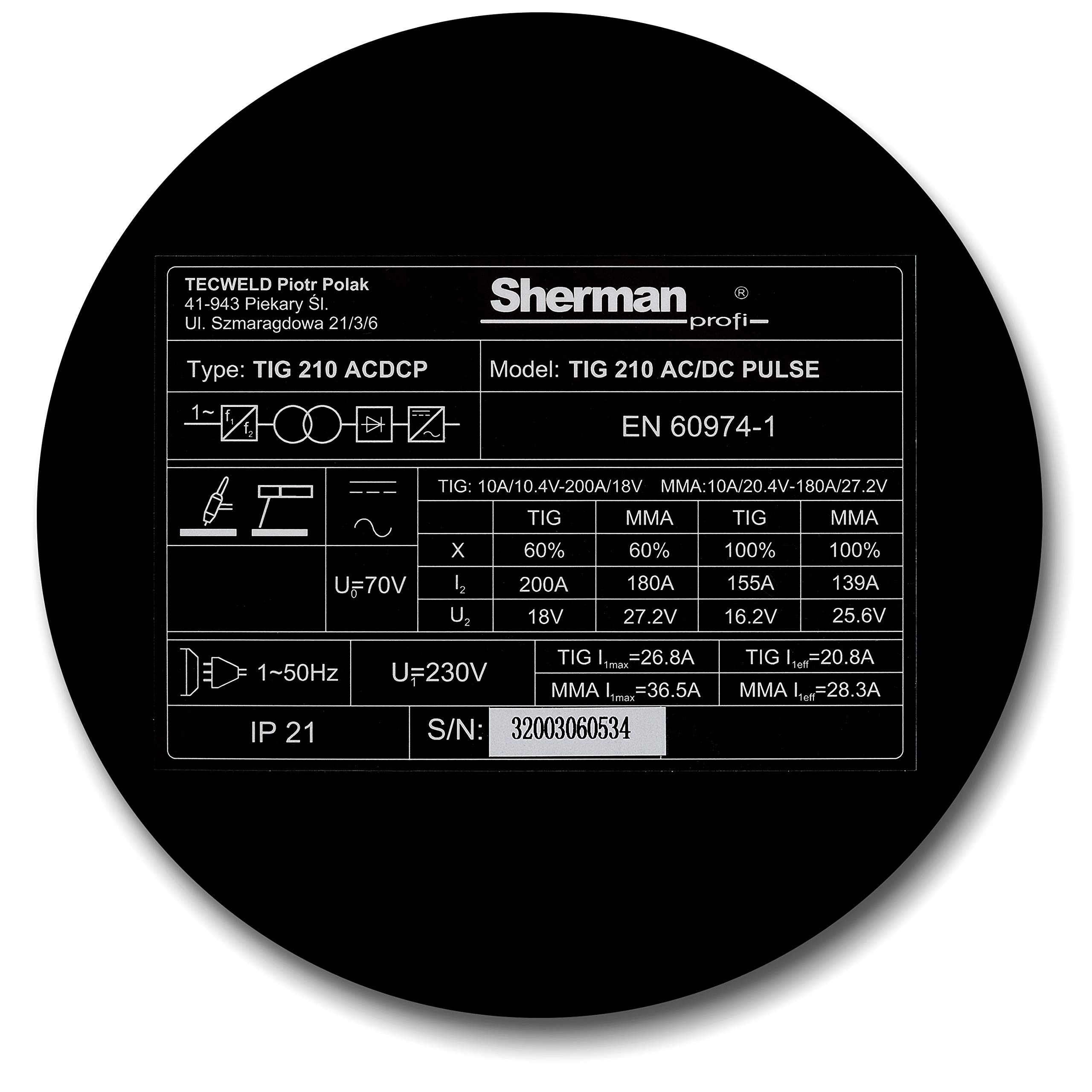 Welder Sherman TIG 210 AC/DC Saldatrice