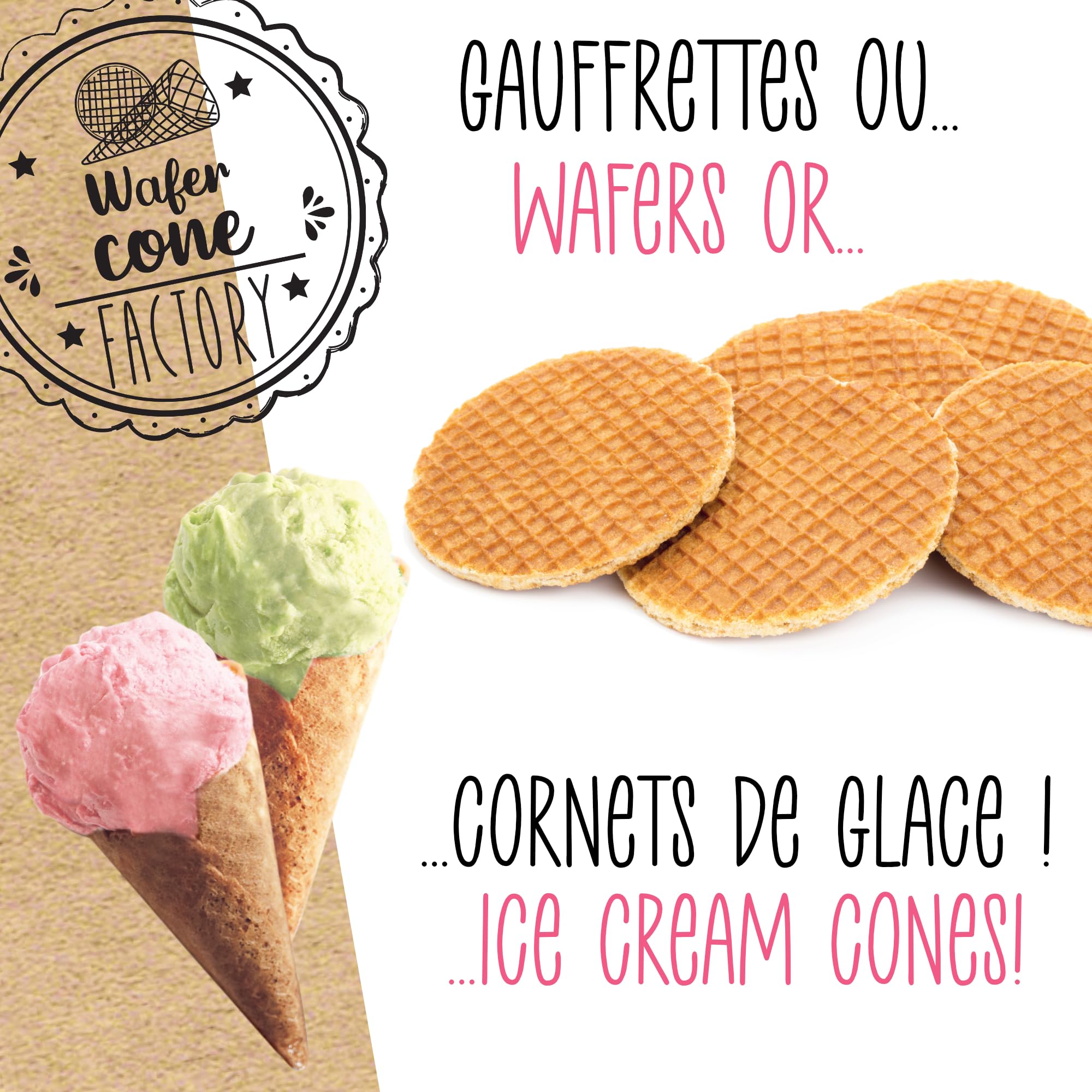 ScrapCooking - Machine à Gaufrettes & Cônes de Glace - Gaufrettes & Cornet Factory - Appareil 2-en-1 à Wafers & Tuiles - Cadeau Pâtisserie Cuisine - Recette Incluse - 3883