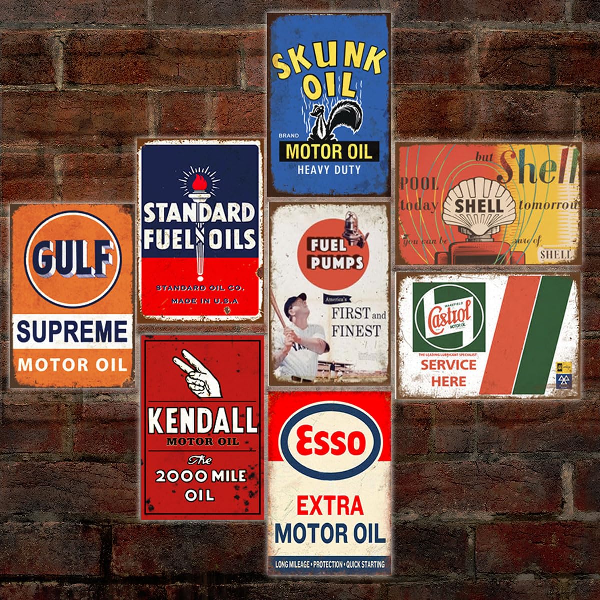 Cartel de metal con texto en inglés "Tin Signs reproduced Vintage Gas Oil Retro Advert" para garaje hombre cueva bar cocina, 8x12 pulgadas (24 piezas)