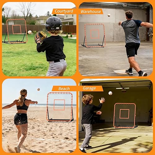 Miniatura 7 de Red de rebote de béisbol, entrenador portátil de rebote para béisbol y sóftbol con 4 ángulos de retorno ajustables, herramienta de práctica de 4 x