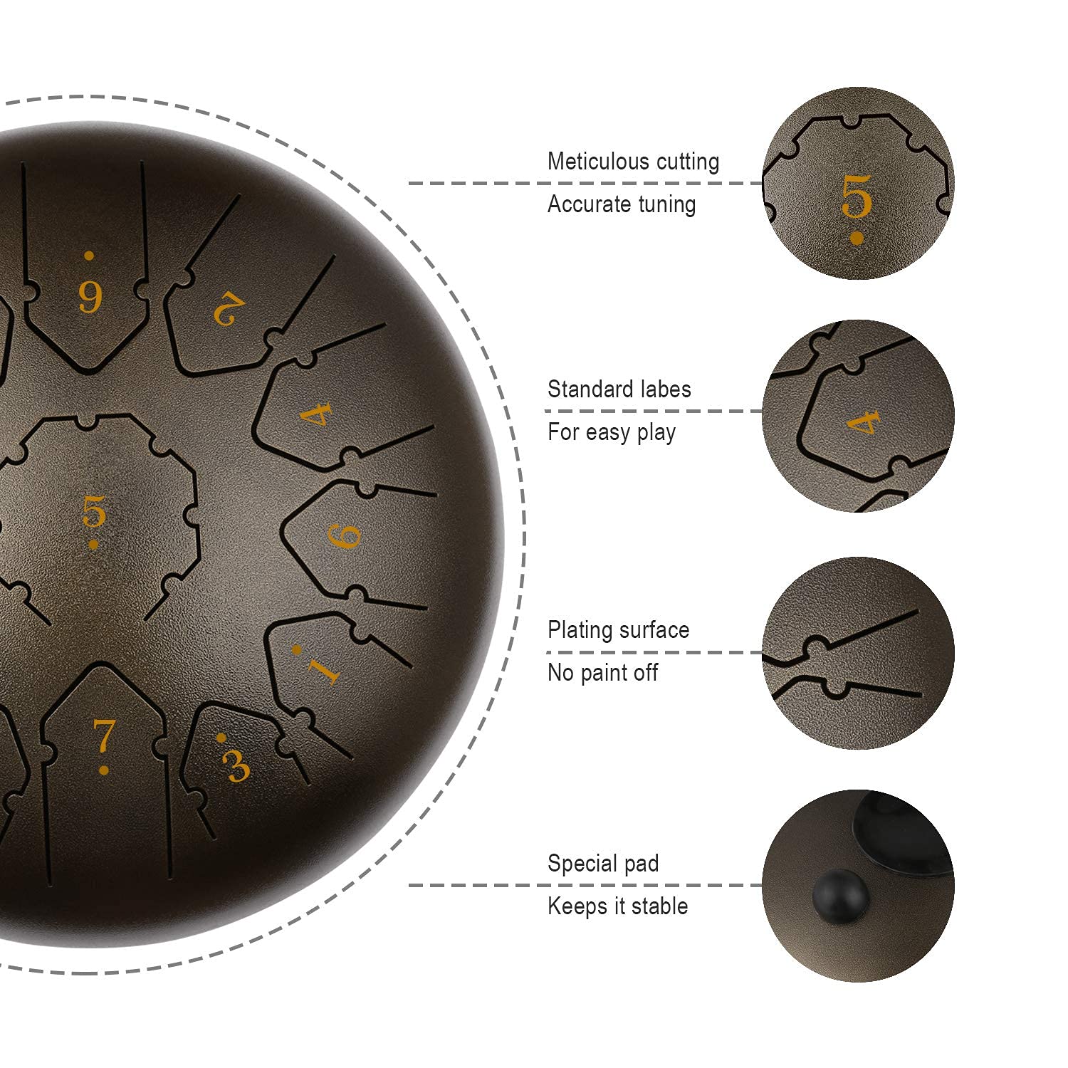 KUD Tongue Drum, 12 Zoll 13 Tone C-Dur Zungentrommel Schlagzeug Instrument, Steel Pan Töne Schlaginstrument Hand Pan Drum mit Trommelschlägeln Tragetasche Note Sticks für Meditation Yoga Klangheilung