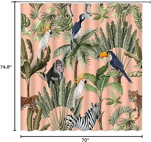 Miniatura 8 de Cortina de ducha de leopardo de selva, animales salvajes, safari, bosque, guepardo, mono, cebra, hojas de palmera tropical, tela de selva tropical,