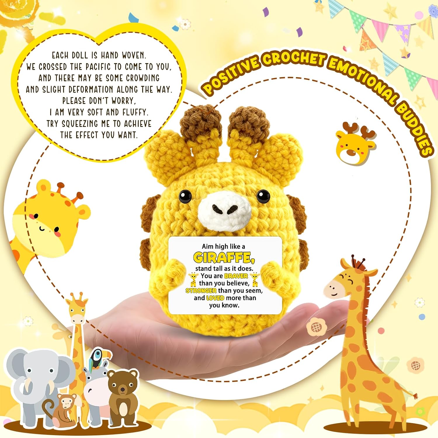 Giraffe Gifts For Women Men, Crochet Giraffe With Positive Messages | Emotional Support Crochet Giraffe, Positive Crochet Giraffes Gifts For Women, Back To School, Inspirational Birthday Gifts