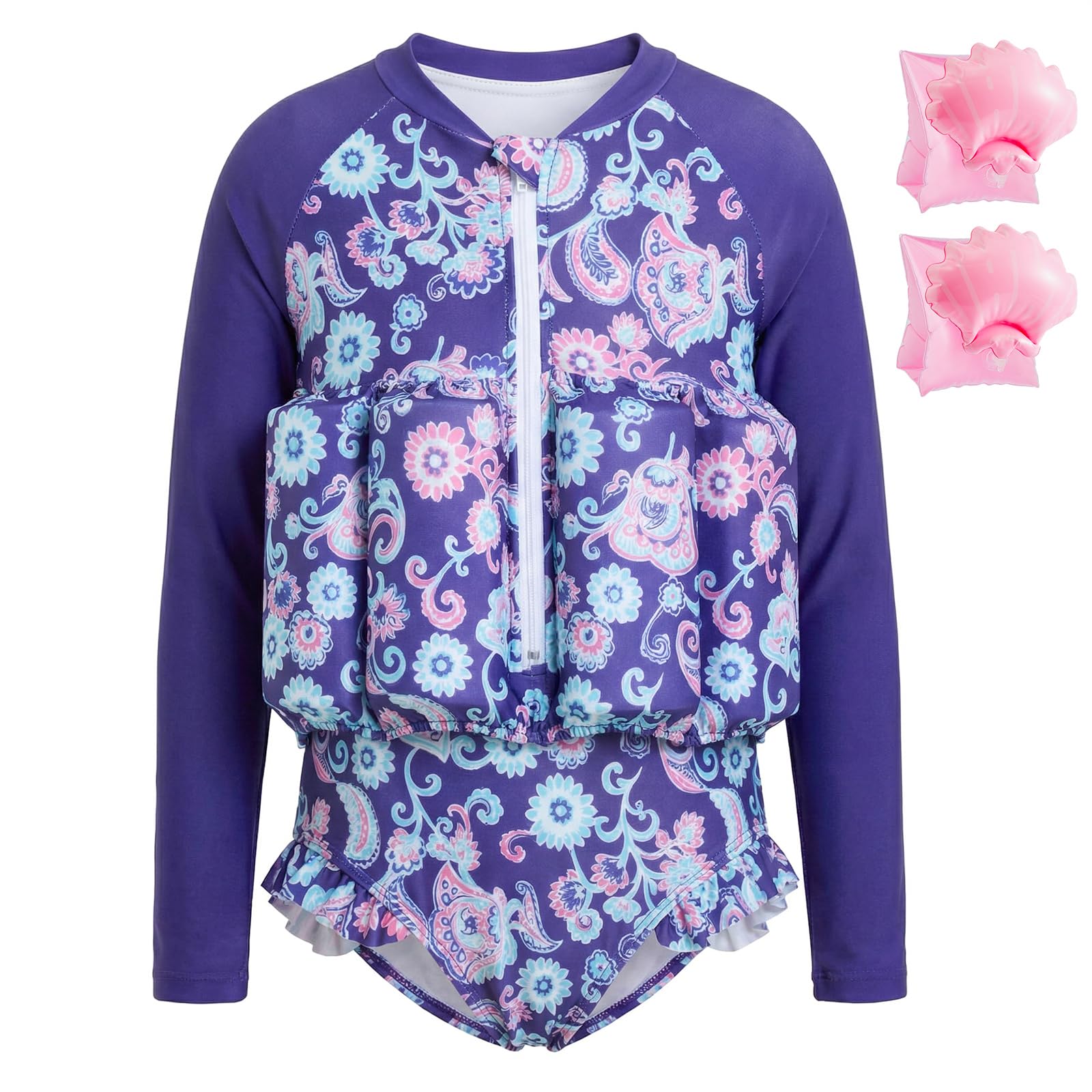 Summshall Badeanzug Baby Mädchen mit Floatation Kleinkind Schwimmtraining Hilfe Schwimmende Badeanzug Langarm EIN Stück Schwimmern Badeanzüge