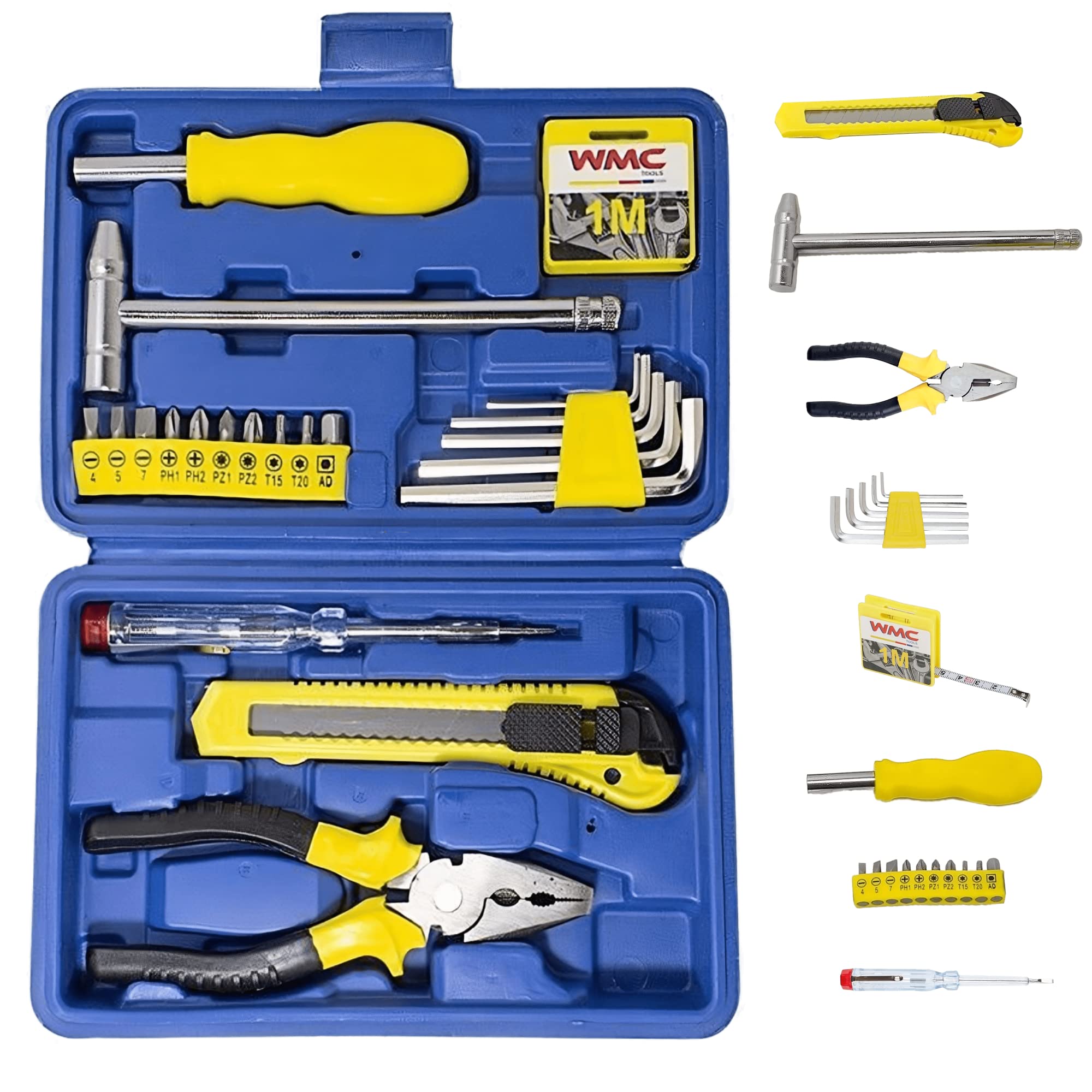 WMC TOOLS WMS proffesional set of tools-21 pcs. Wrenches, A knife, pliers, Bits, Screwdrivers, Hexagons, Tape measure
